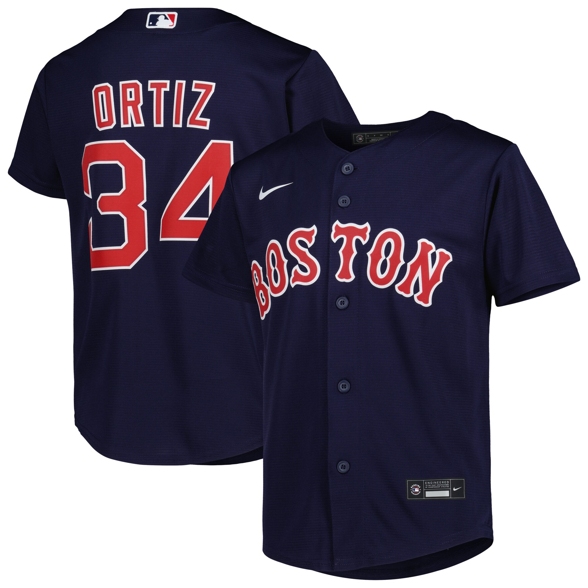 Alternative view of David Ortiz Boston Red Sox Youth 2022 Hall Of Fame Replica Player Jersey - Navy