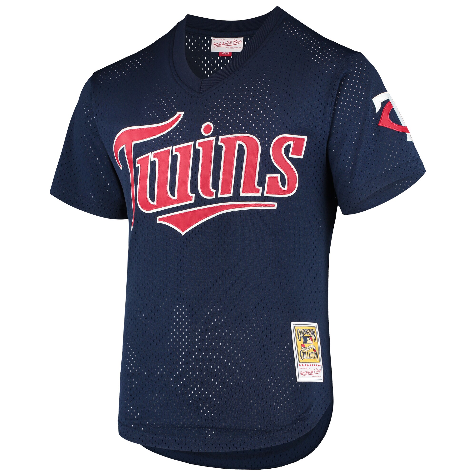 Alternative view of David Ortiz Minnesota Twins Mitchell & Ness 2002 Cooperstown Collection Mesh Batting Practice Baseball Jersey - Navy