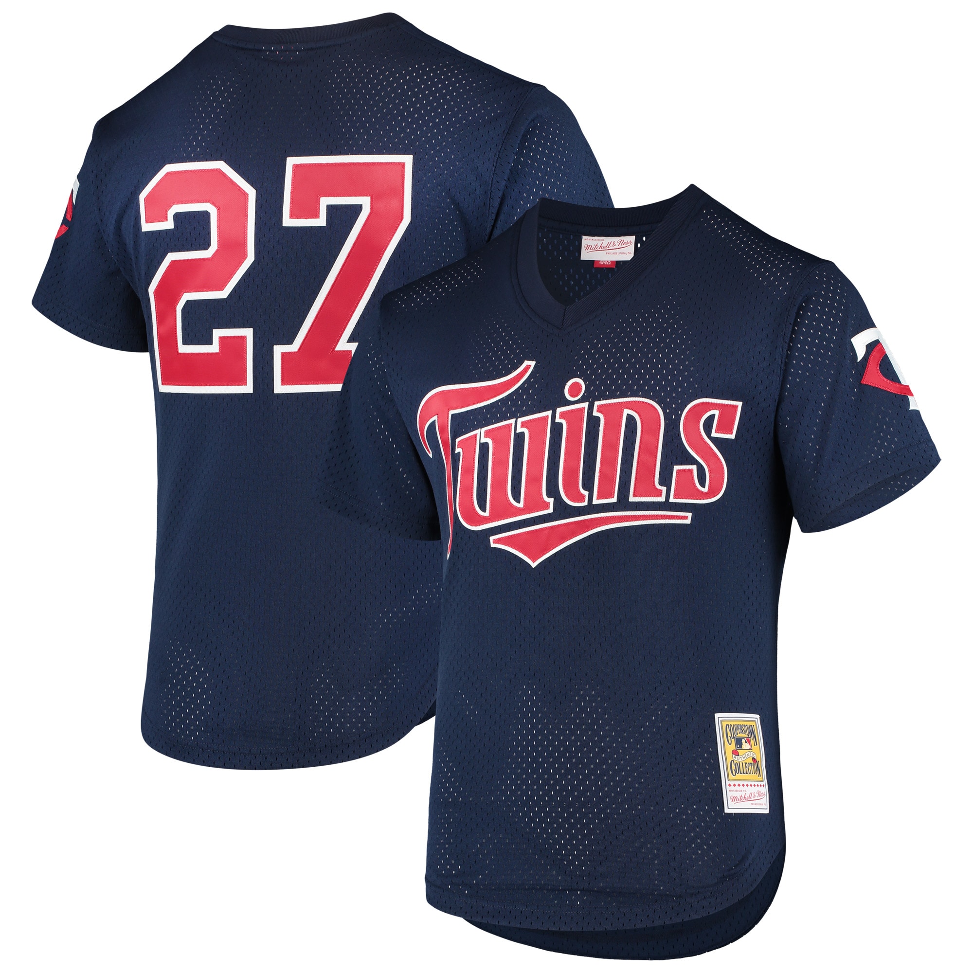 Alternative view of David Ortiz Minnesota Twins Mitchell & Ness 2002 Cooperstown Collection Mesh Batting Practice Baseball Jersey – Navy