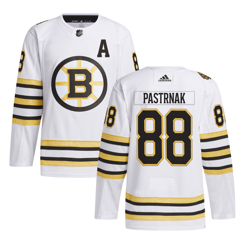 David Pastrňák 88 Boston Bruins 100th Anniversary Primegreen Away Men Hockey Jersey - White - JS779 