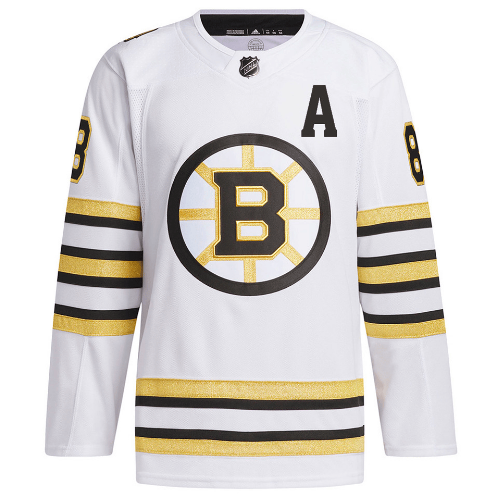Alternative view of David Pastrňák 88 Boston Bruins 100th Anniversary Primegreen Away Men Hockey Jersey - White - JS779 