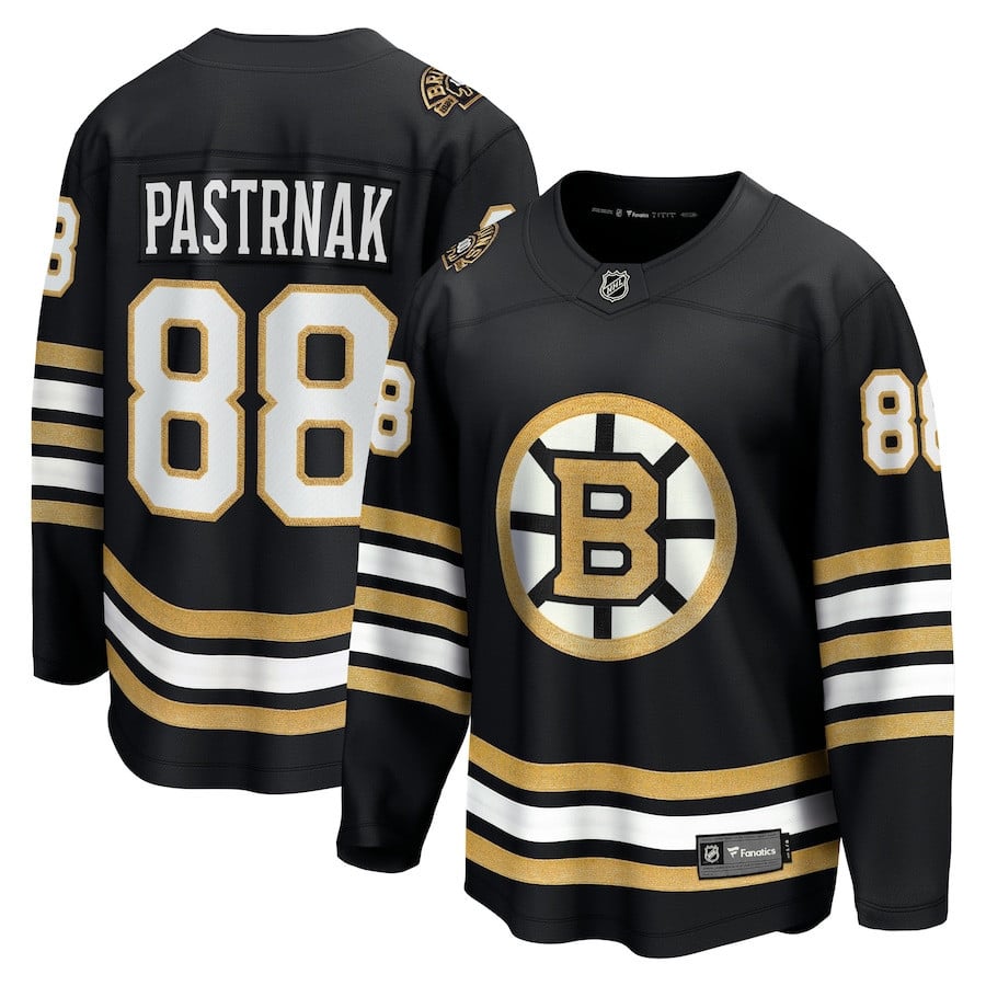 David Pastrnak 88 Boston Bruins 100th Anniversary Breakaway Hockey Jersey - Black - JS167 