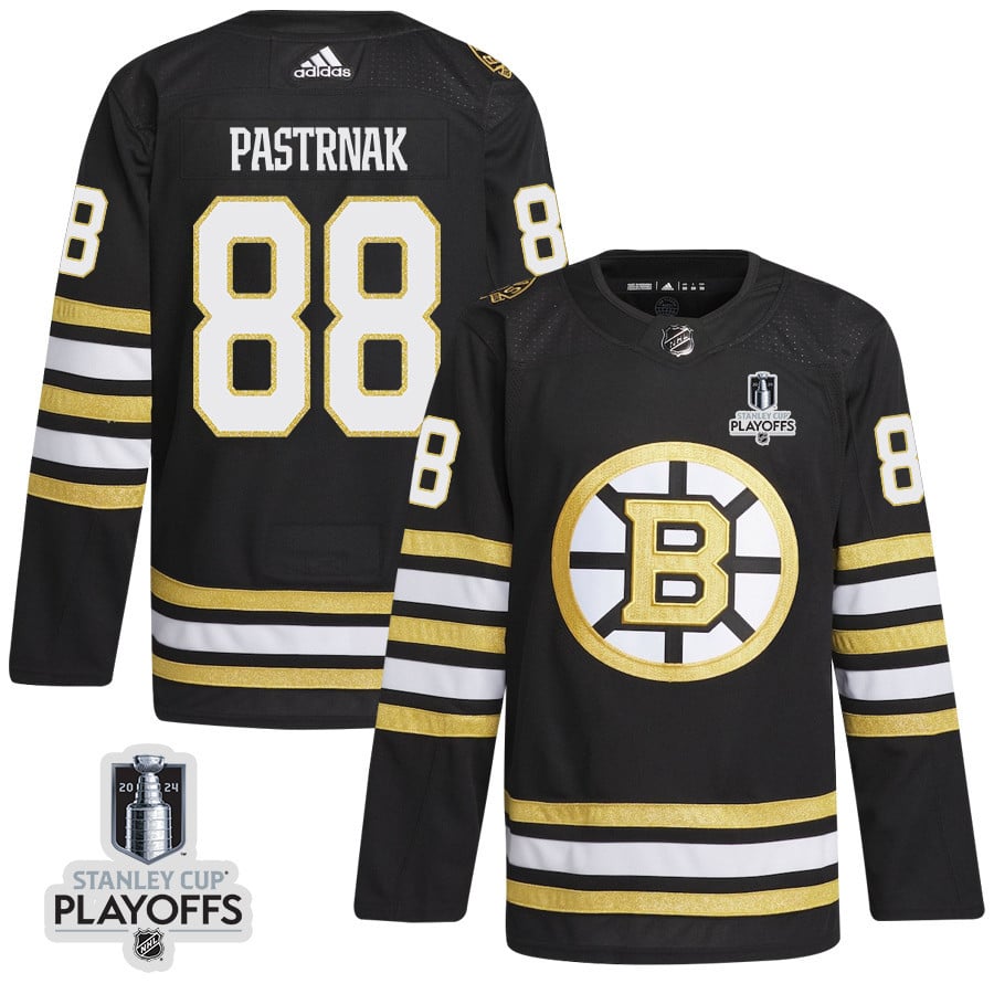 David Pastrnak 88 Boston Bruins 2024 NHL Playoffs Patch Home Hockey Jersey - Men, Black - JS163 