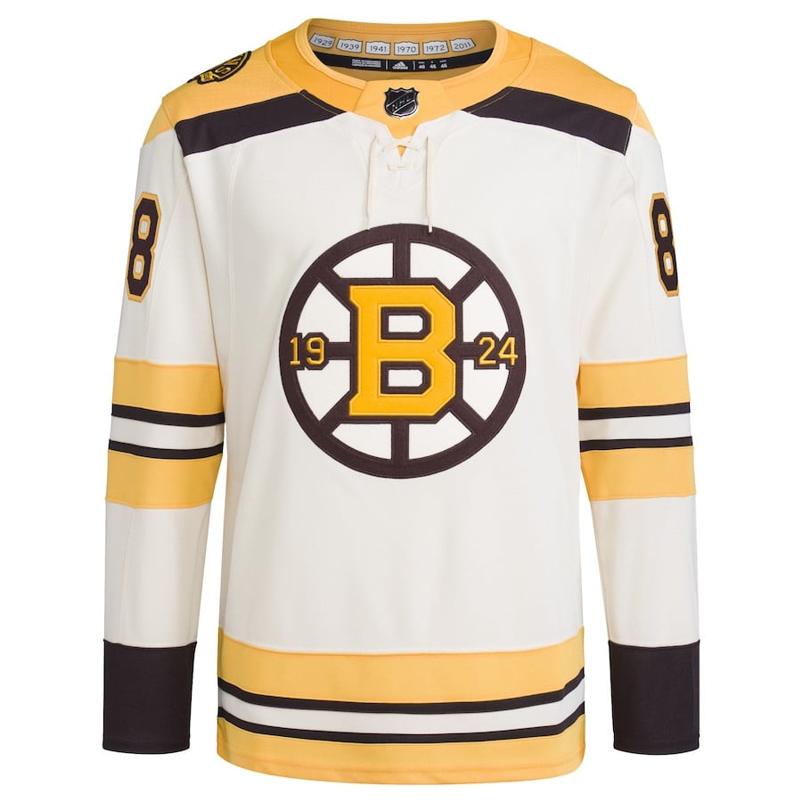 Alternative view of David Pastrnak 88 Boston Bruins Primegreen Men Hockey Jersey - Cream - JS182 