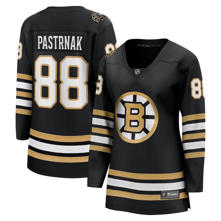 David Pastrnak 88 Boston Bruins Women's 100th Anniversary Breakaway Hockey Jersey - Women, Black - JS657 