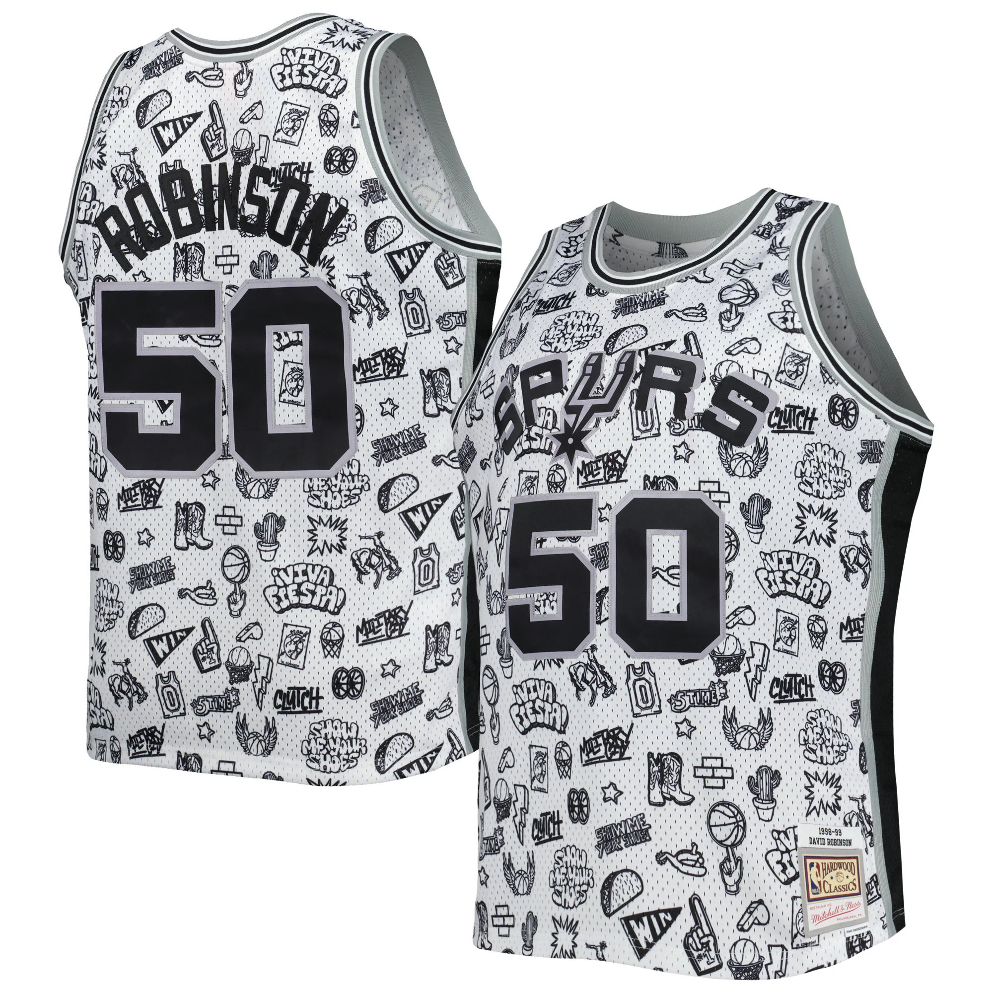 David Robinson San Antonio Spurs Mitchell & Ness 1998/99 Hardwood Classics Doodle Swingman Player Basketball Jersey - White