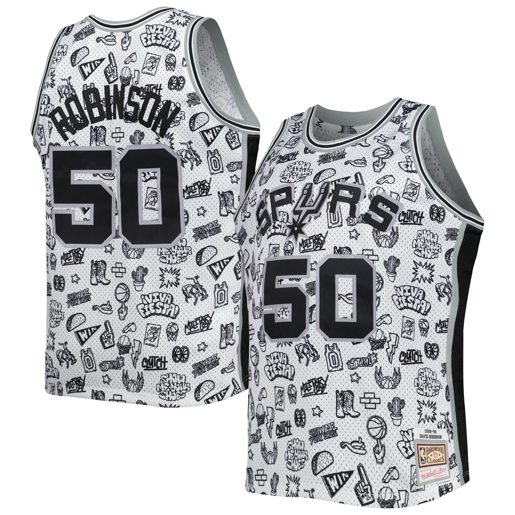 David Robinson San Antonio Spurs Mitchell & Ness 1998/99 Hardwood Classics Doodle Swingman Player Basketball Jersey - White