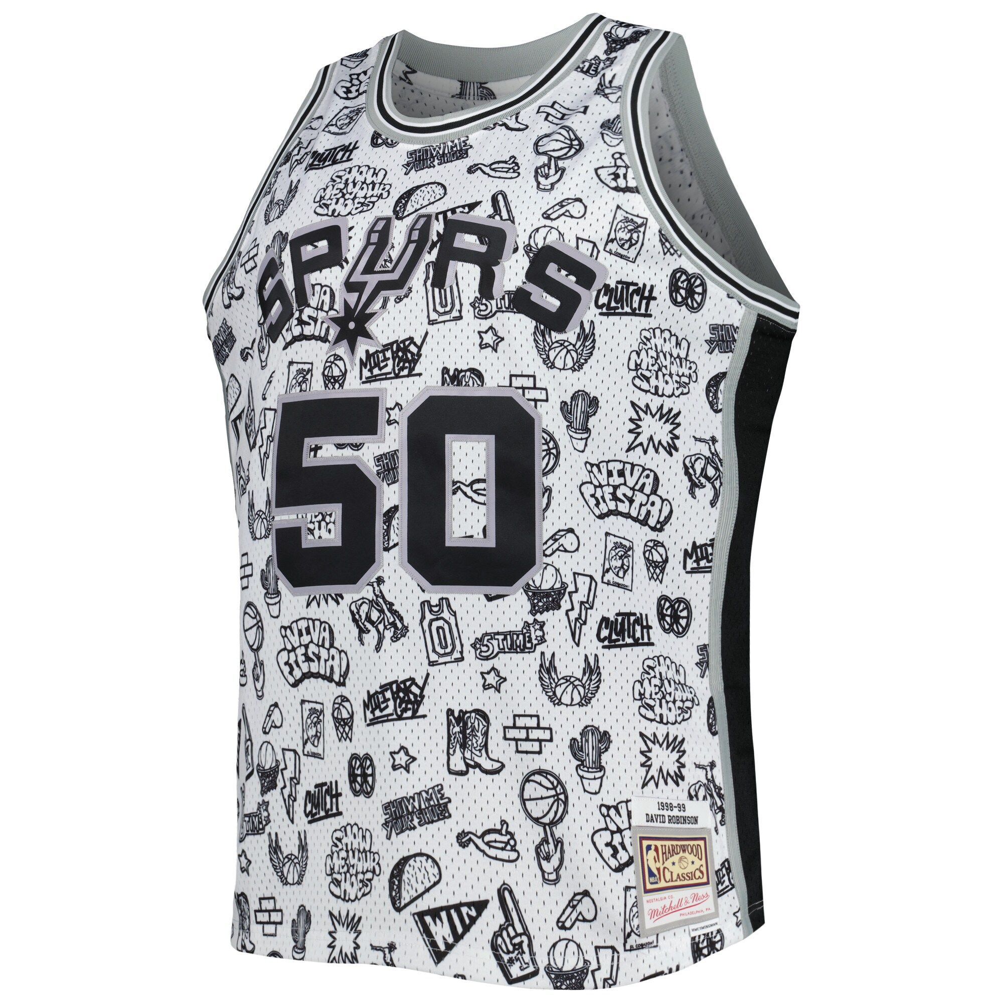 Alternative view of David Robinson San Antonio Spurs Mitchell & Ness 1998/99 Hardwood Classics Doodle Swingman Player Basketball Jersey - White
