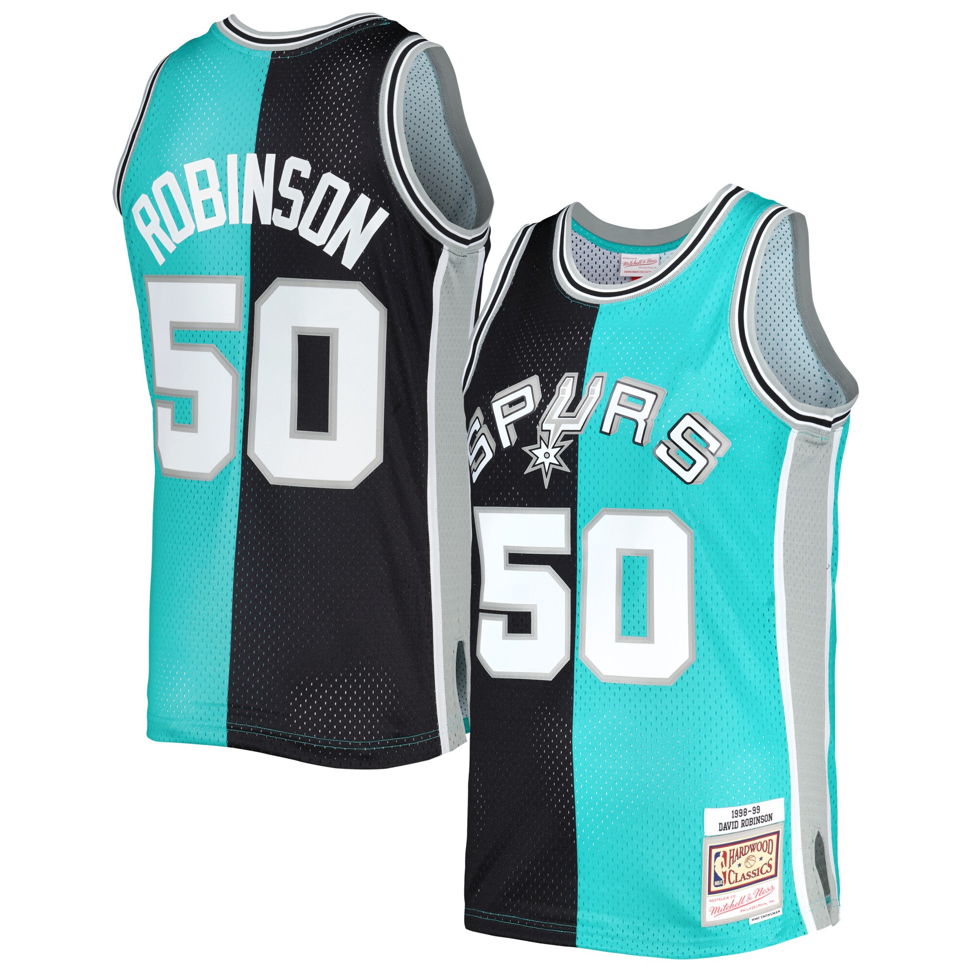 Alternative view of David Robinson San Antonio Spurs Mitchell & Ness Hardwood Classics 1998/99 Split Swingman Basketball Jersey - Black/teal