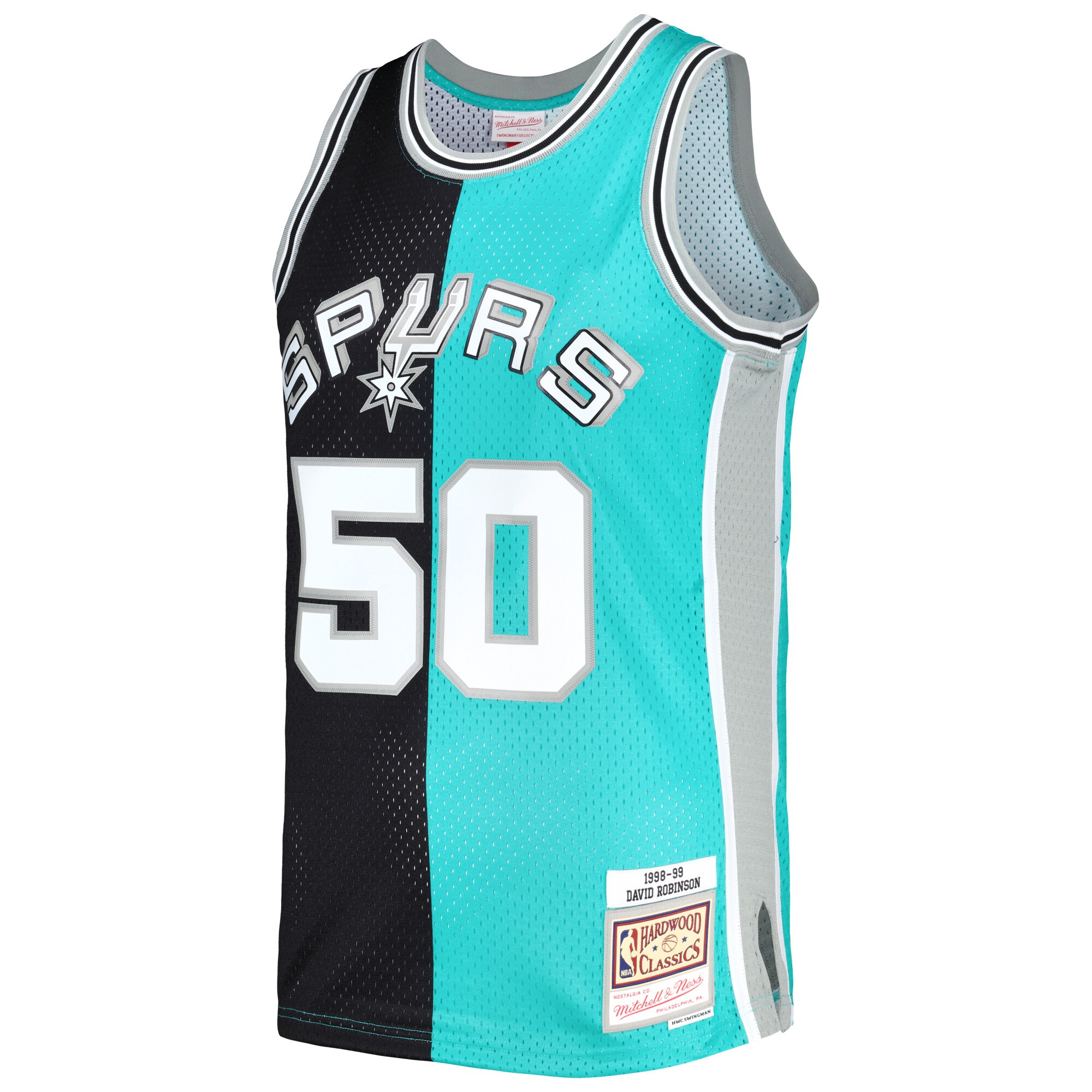 Alternative view of David Robinson San Antonio Spurs Mitchell & Ness Hardwood Classics 1998/99 Split Swingman Basketball Jersey - Black/teal