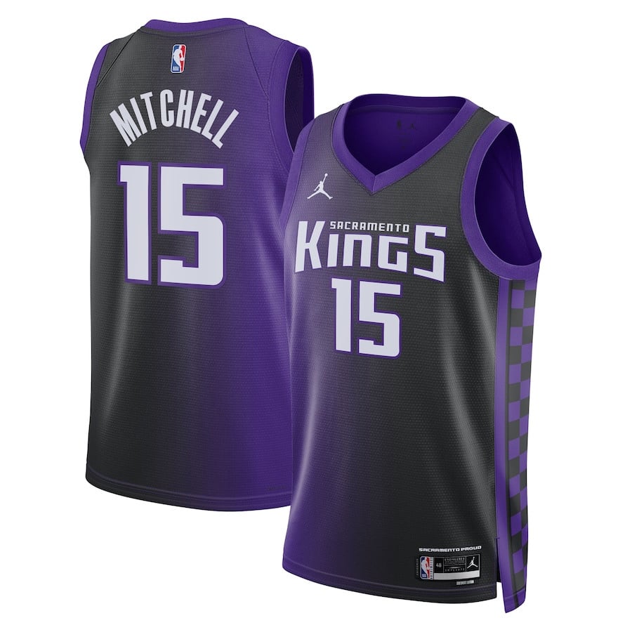 Davion Mitchell 15 Sacramento Kings Unisex Swingman Basketball Jersey - Statement Edition - Purple/Black - JS498 