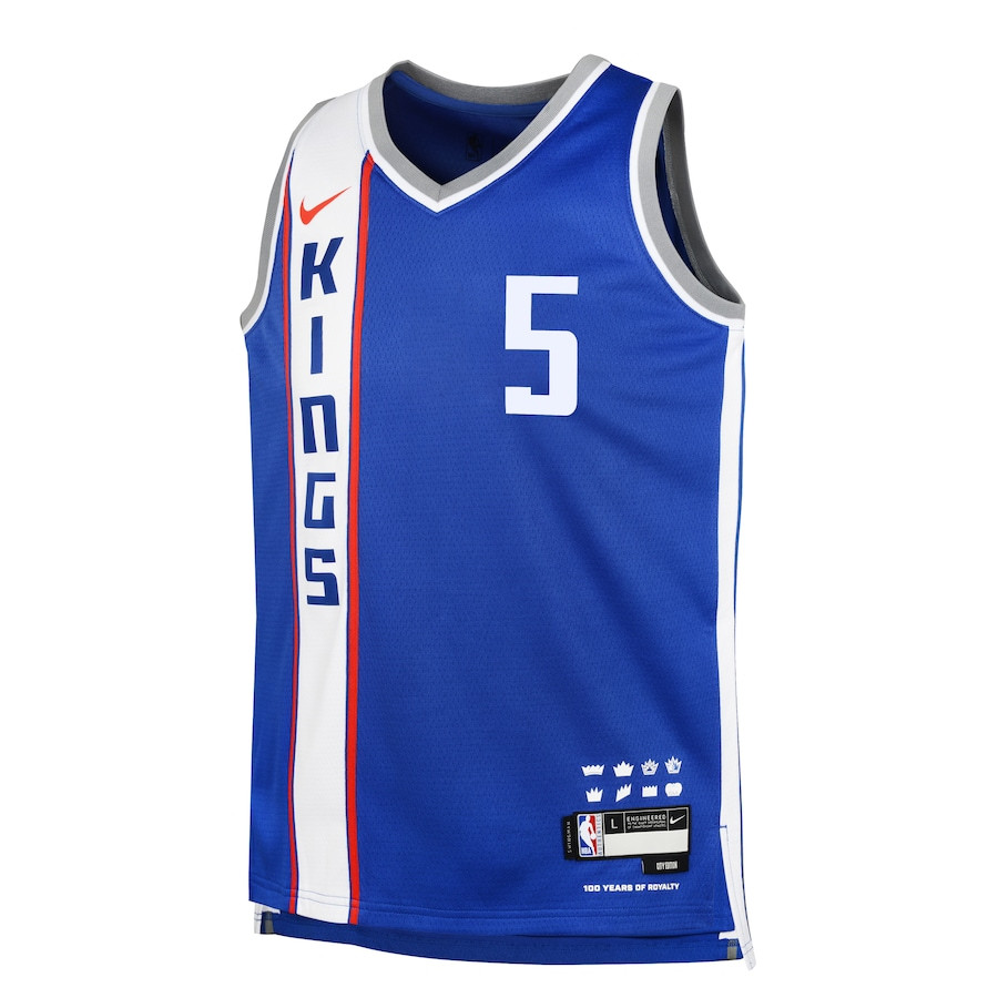 Alternative view of De'Aaron Fox 5 Sacramento Kings 2023/24 City Edition Swingman YOUTH Basketball Jersey - Blue - JS145 