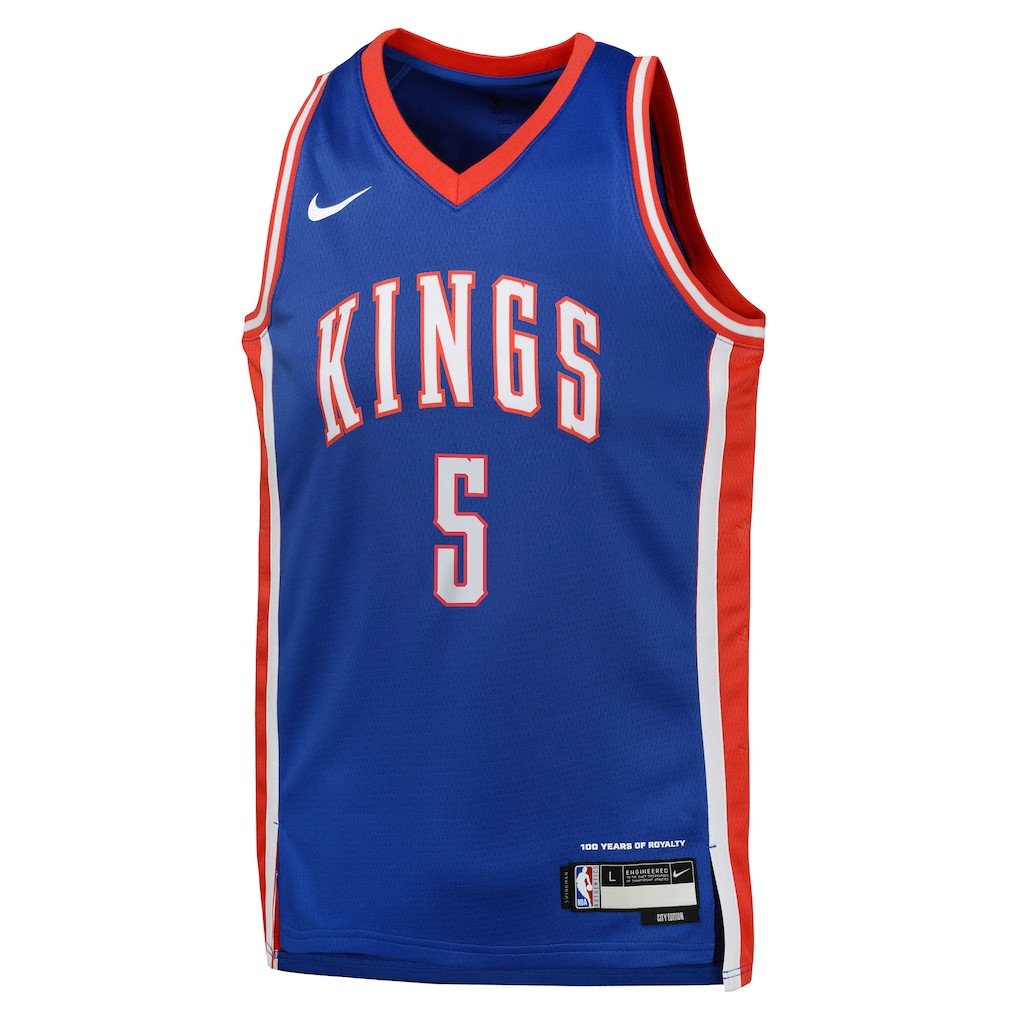 Alternative view of De'Aaron Fox 5 Sacramento Kings 2024/25 Swingman Player YOUTH Basketball Jersey - City Edition - Blue - JS947 