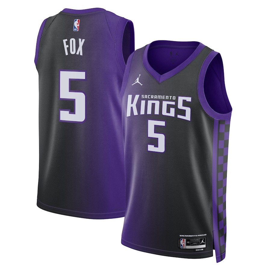 De'Aaron Fox 5 Sacramento Kings Unisex Swingman Basketball Jersey - Statement Edition - Purple/Black - JS514 