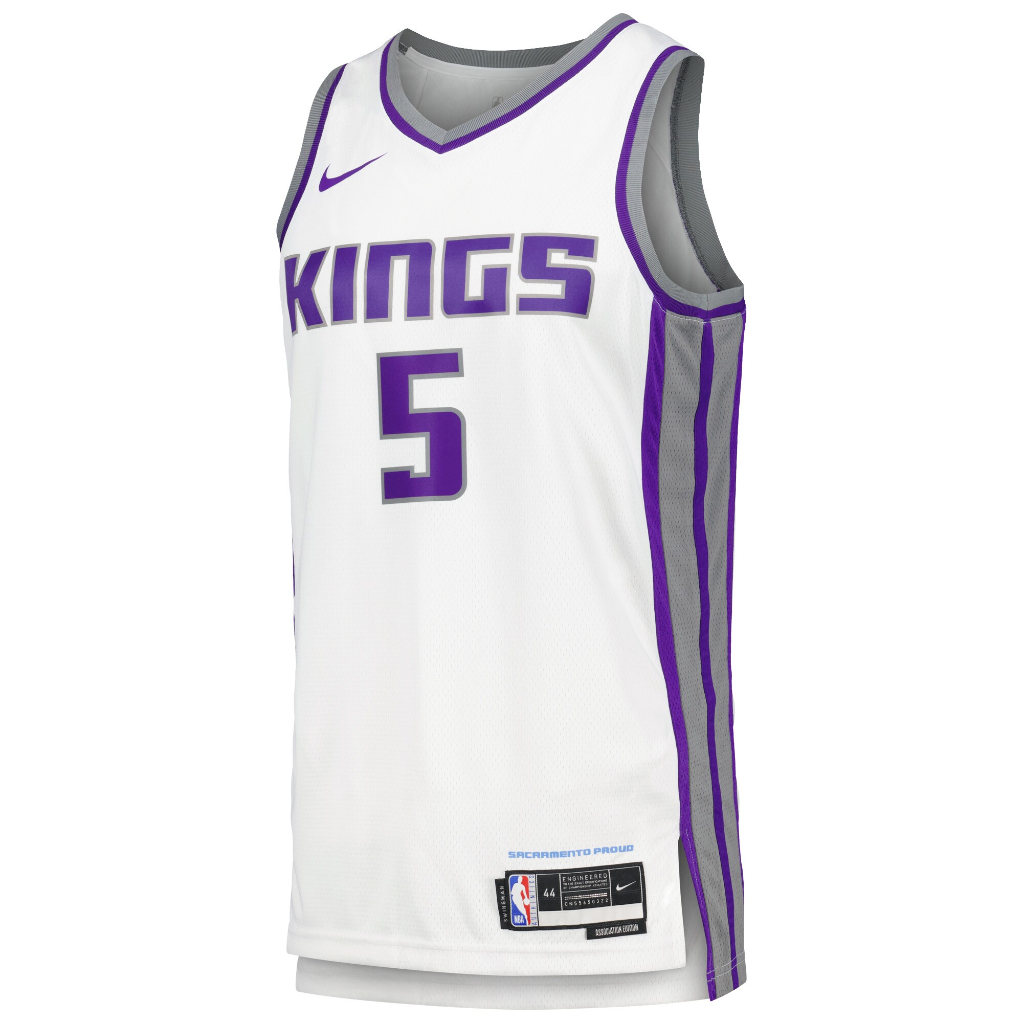 Alternative view of De’aaron Fox Sacramento Kings Swingman Player Basketball Jersey – Association Edition – White