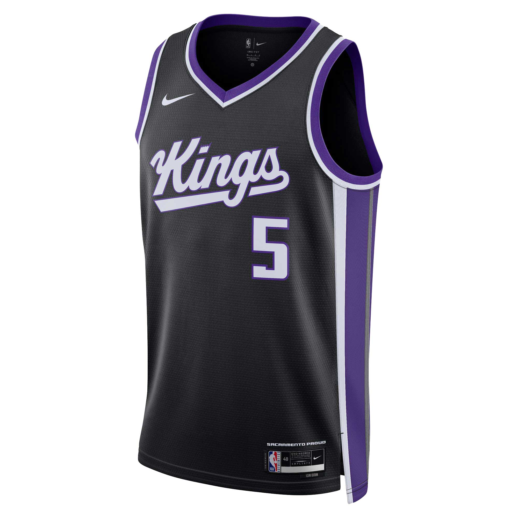 Alternative view of De'aaron Fox Sacramento Kings Unisex Swingman Basketball Jersey - Icon Edition - Black