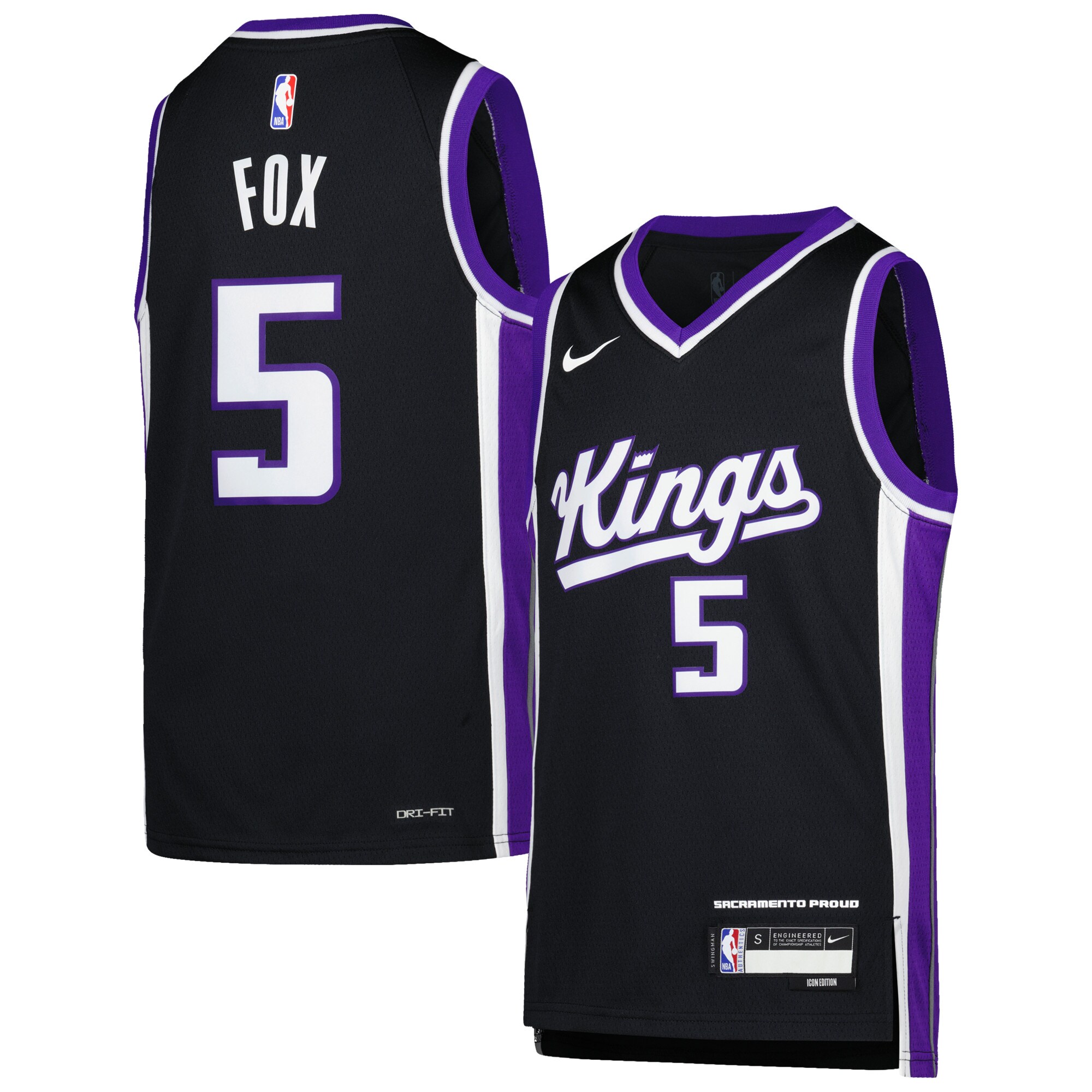 De'aaron Fox Sacramento Kings Youth Swingman Basketball Jersey - Icon Edition - Purple