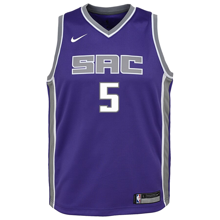 Alternative view of De'aaron Fox Sacramento Kings Youth Swingman Basketball Jersey Purple - Icon Edition