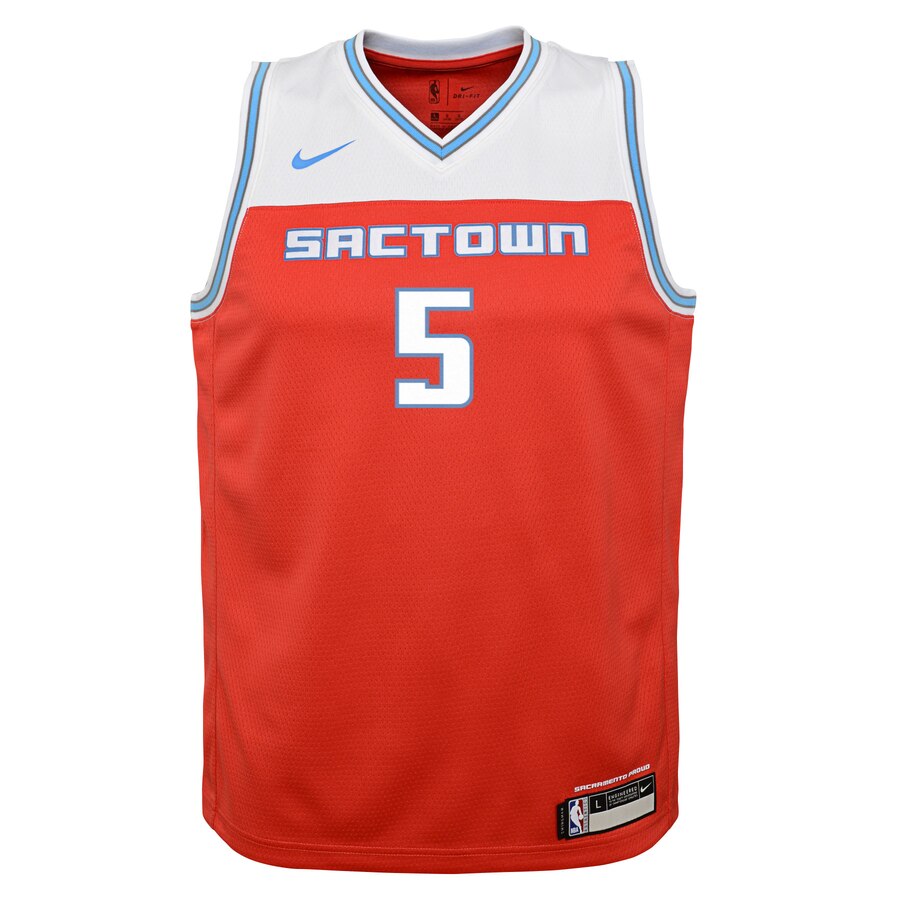 Alternative view of Deaaron Fox Sacramento Kings Youth Swingman Basketball Jersey Red - City Edition