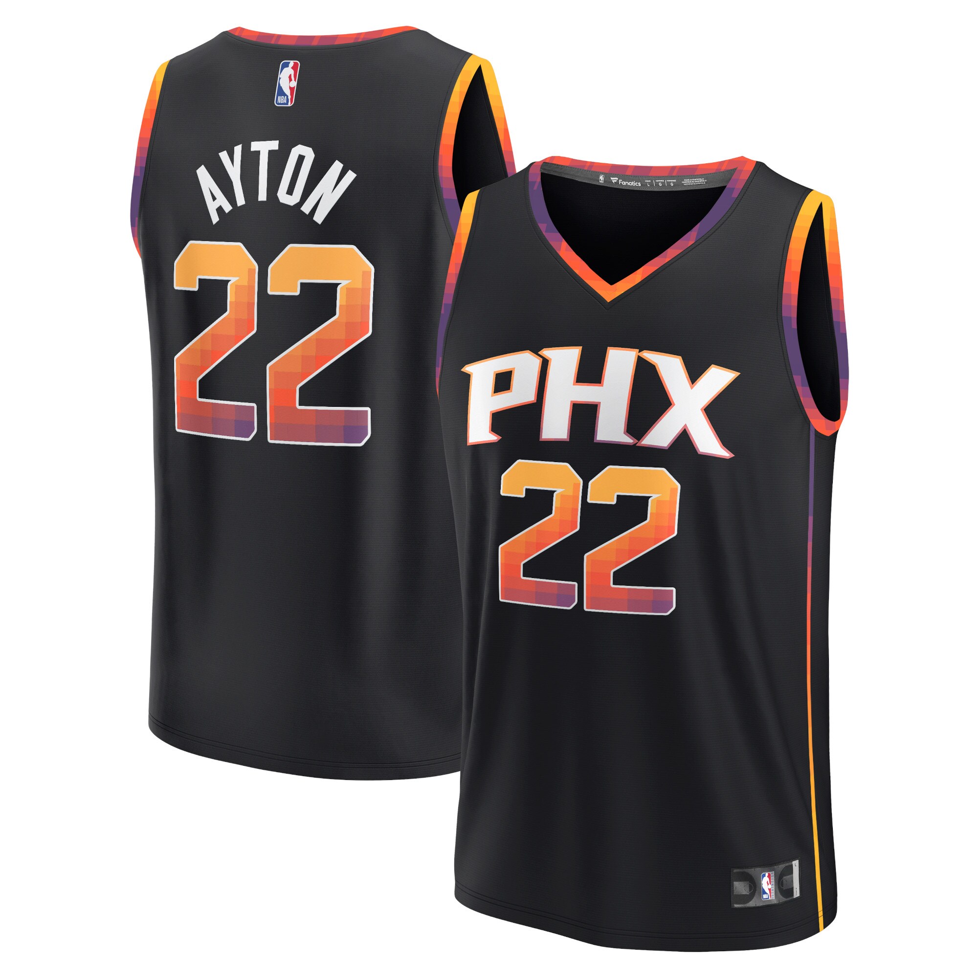 Alternative view of Deandre Ayton Phoenix Suns Fanatics Branded Fast Break Replica Player Basketball Jersey – Statement Edition – Black