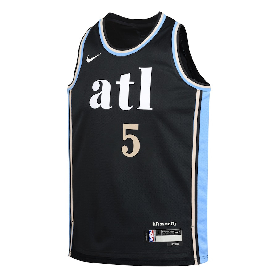 Alternative view of Dejounte Murray 5 Atlanta Hawks 2023/24 City Edition Swingman YOUTH Basketball Jersey - Black - JS639 