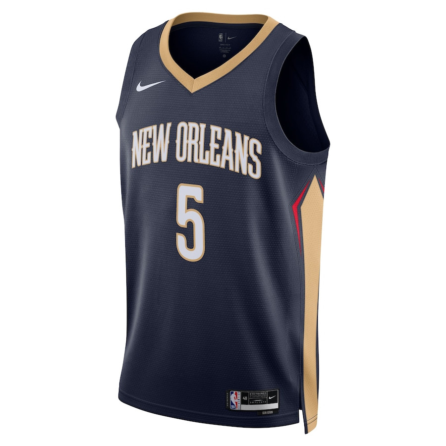 Alternative view of Dejounte Murray 5 New Orleans Pelicans Unisex 2024 Offseason Addition Swingman Basketball Jersey - Navy - JS412 
