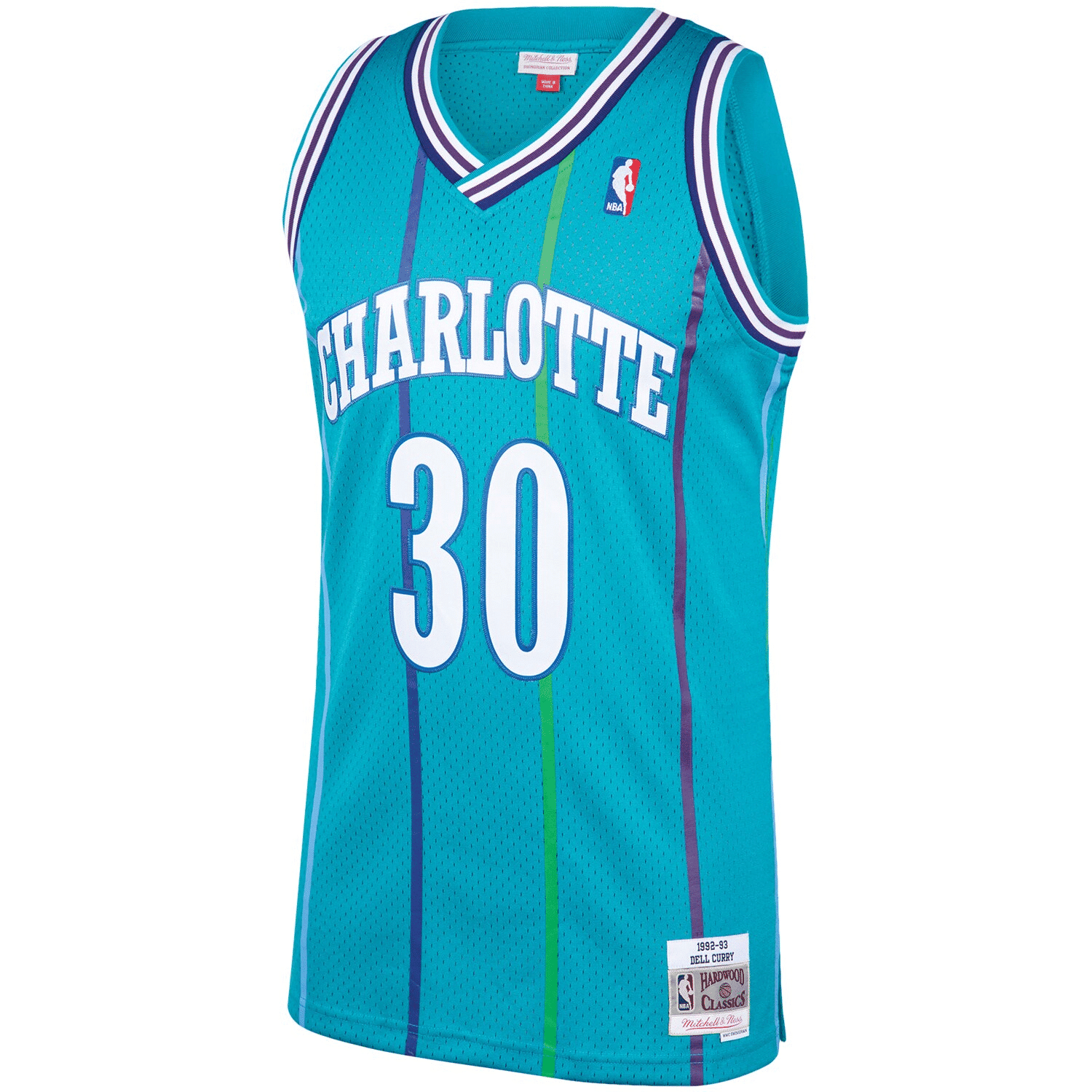 Alternative view of Dell Curry Charlotte Hornets Mitchell & Ness 1992-93 Hardwood Classics Swingman Player Basketball Jersey - Teal Basketball Jersey - JS916 