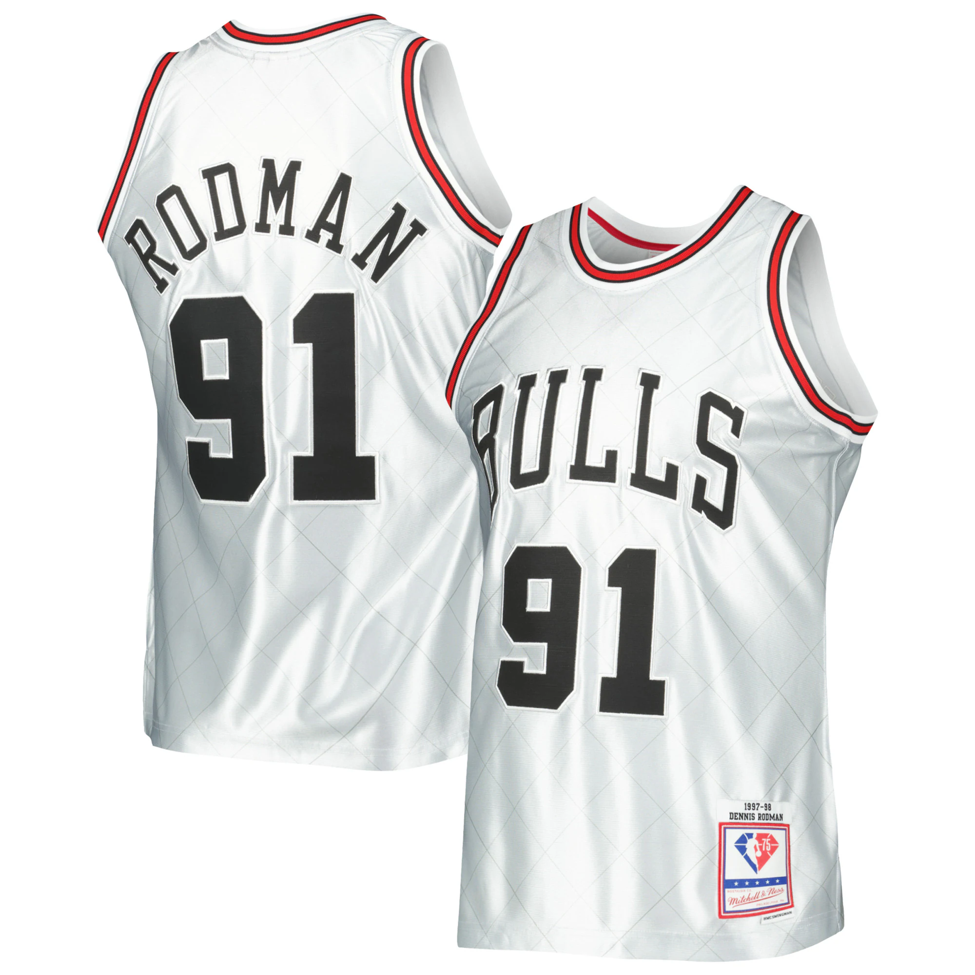 Alternative view of Dennis Rodman Chicago Bulls Mitchell & Ness 1997/98 Hardwood Classics 75th Anniversary Swingman Basketball Jersey - Platinum