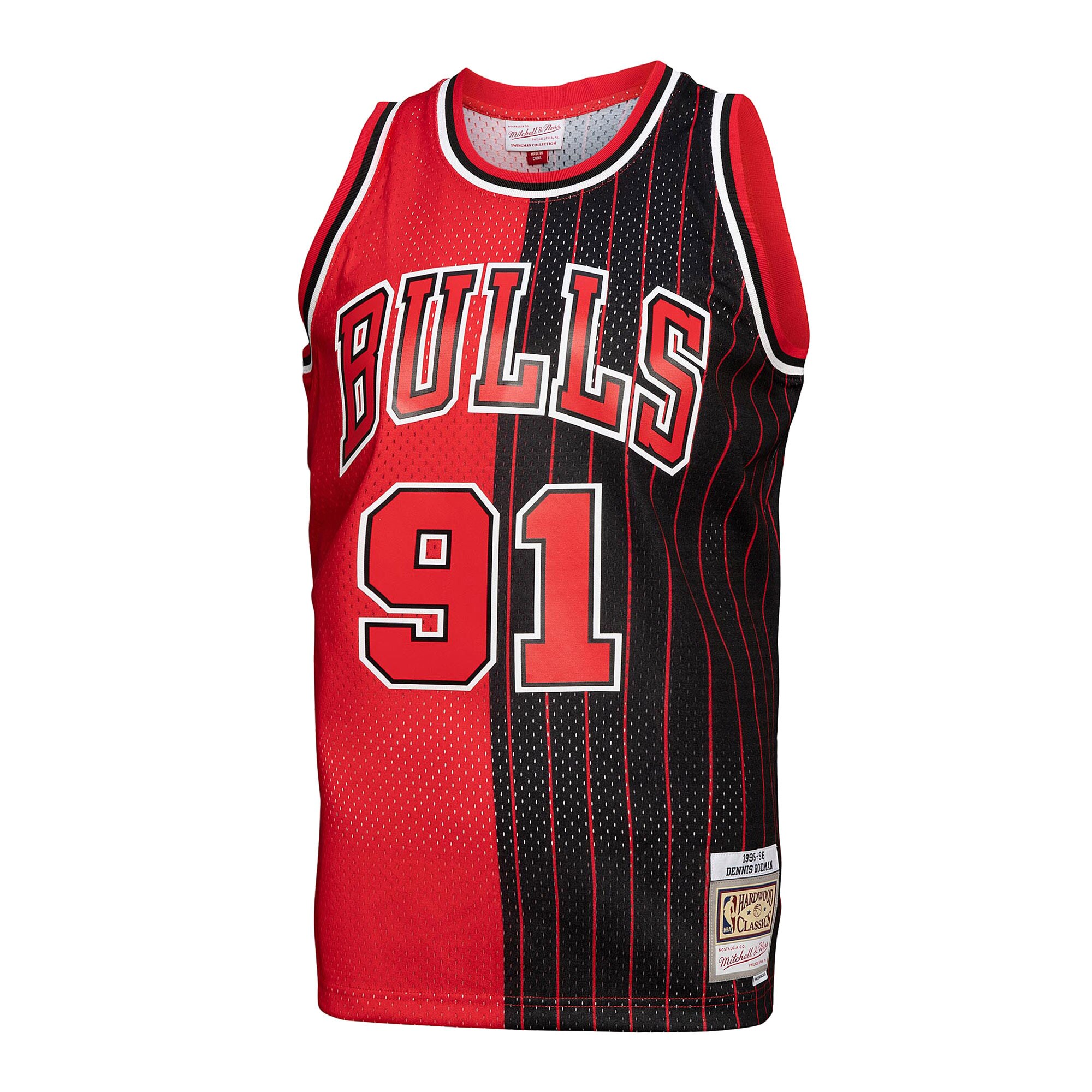 Alternative view of Dennis Rodman Chicago Bulls Mitchell & Ness Big & Tall Hardwood Classics 1995/96 Split Swingman Basketball Jersey - Red/black