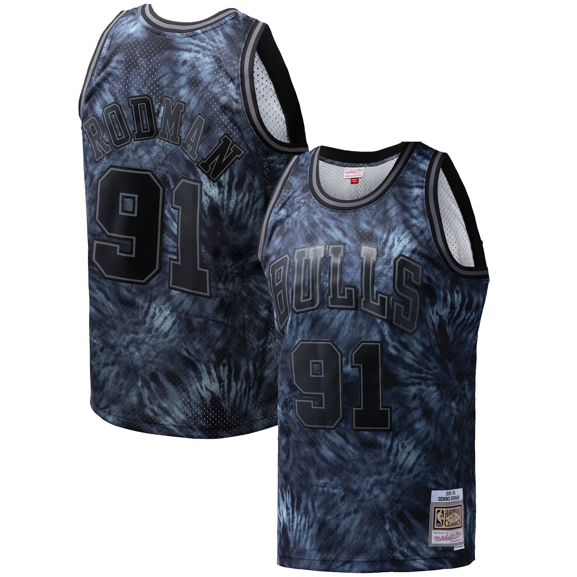 Dennis Rodman Chicago Bulls Mitchell & Ness Hardwood Classics 1995/96 Tie-dye Swingman Basketball Jersey - Black