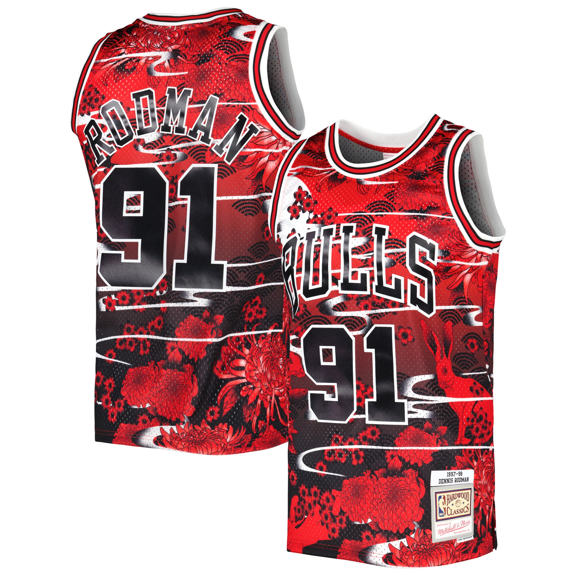 Alternative view of Dennis Rodman Chicago Bulls Mitchell & Ness Hardwood Classics Lunar New Year Swingman Basketball Jersey - Red