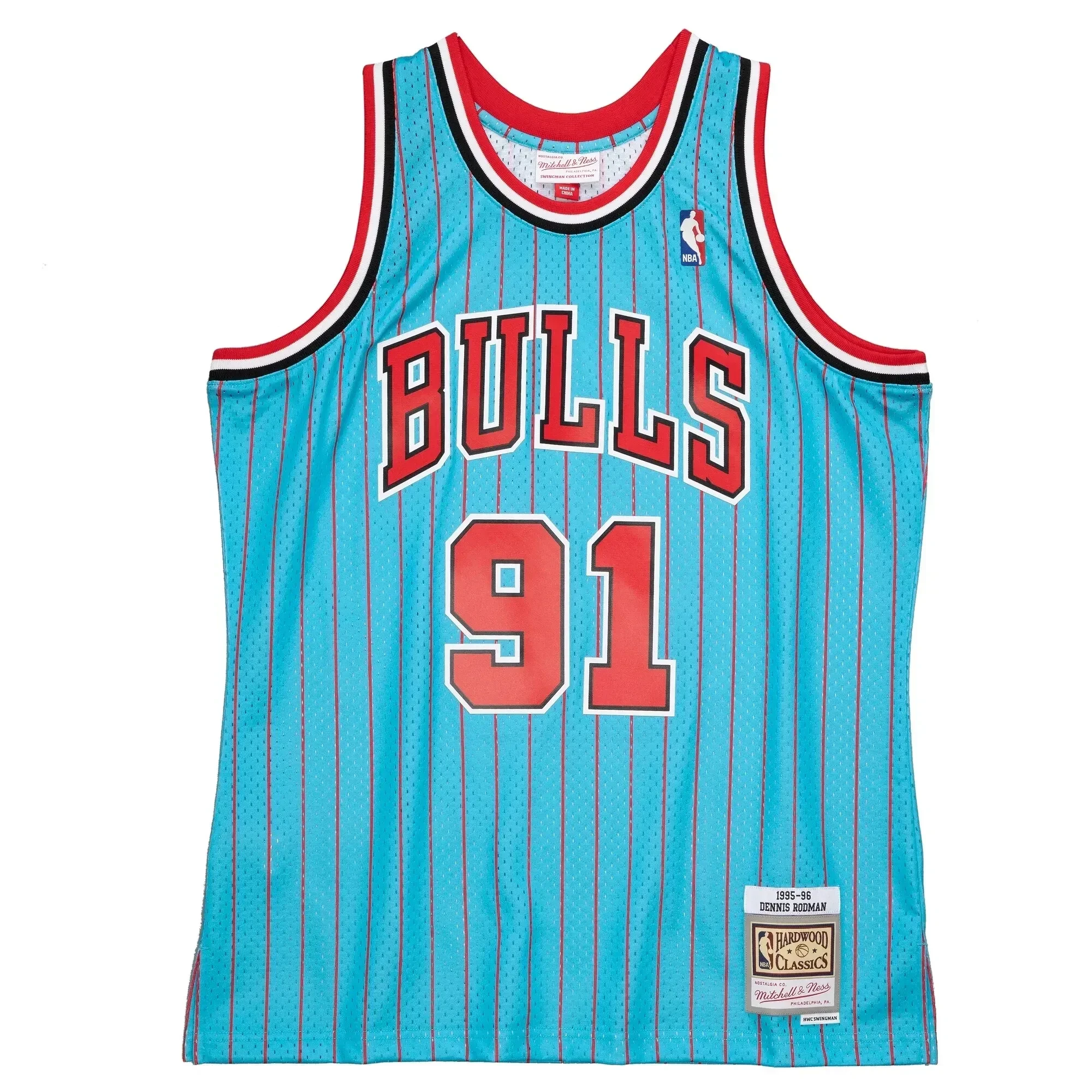Alternative view of Dennis Rodman Chicago Bulls Mitchell & Ness 1995-96 Hardwood Classics Reload 2.0 Swingman Basketball Jersey - Blue - JS409 