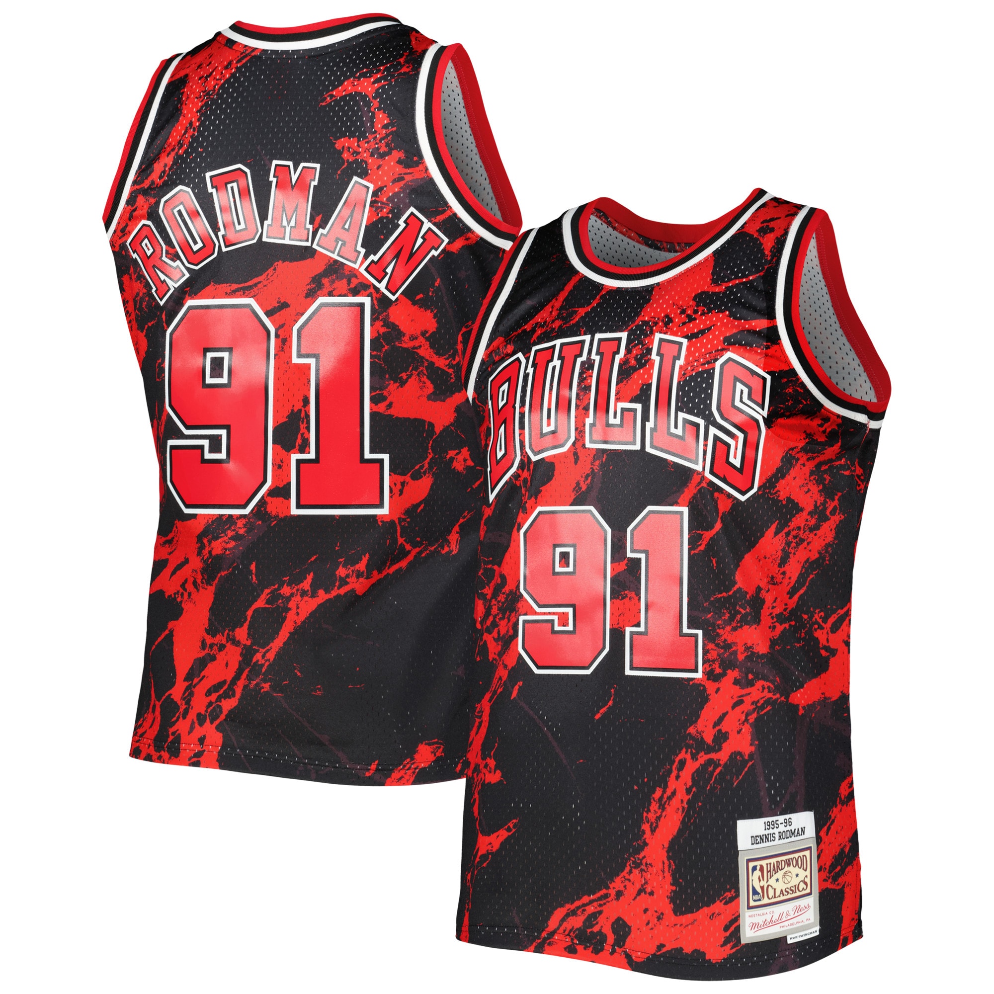 Dennis Rodman Chicago Bulls Mitchell & Ness 1995/96 Hardwood Classics Marble Swingman Basketball Jersey – Black