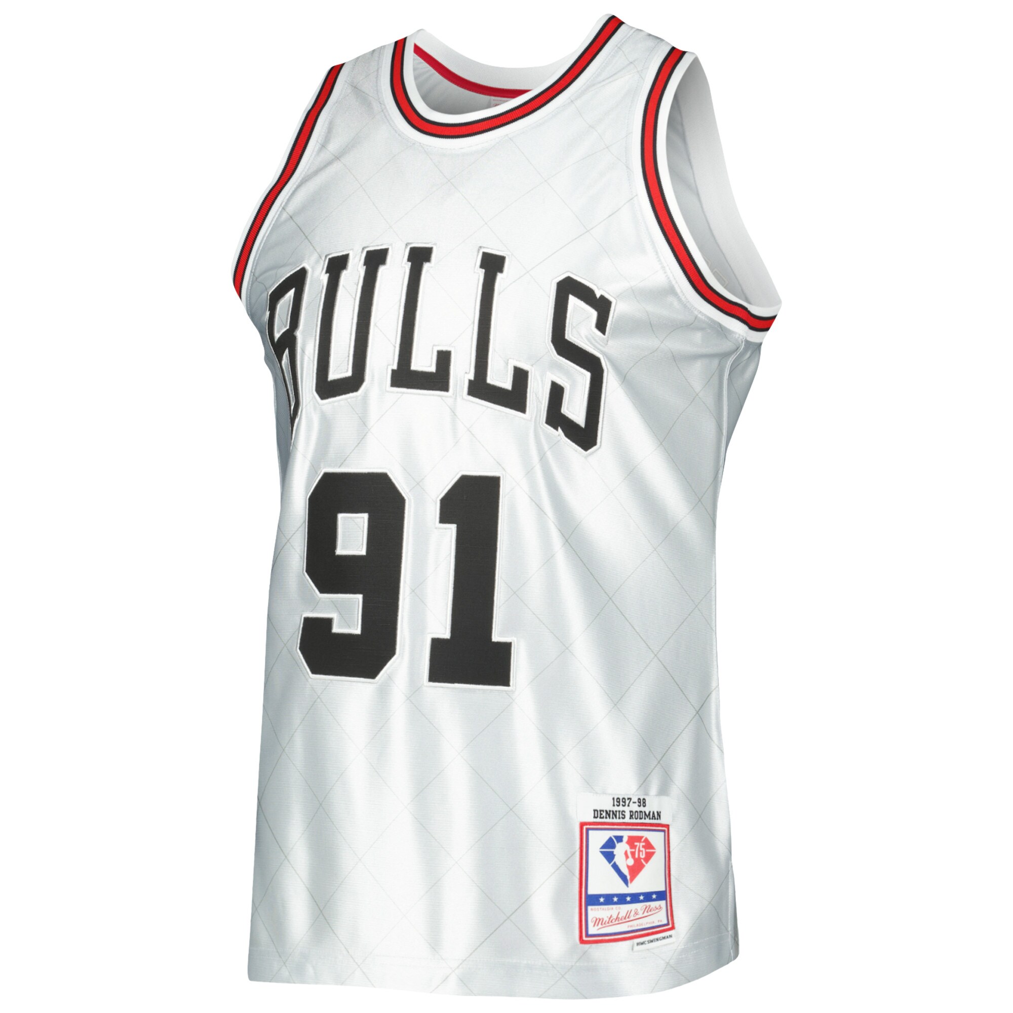Alternative view of Dennis Rodman Chicago Bulls Mitchell & Ness 1997/98 Hardwood Classics 75th Anniversary Swingman Basketball Jersey - Platinum