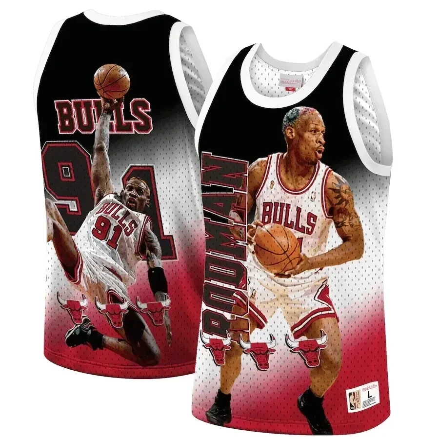 Dennis Rodman Chicago Bulls Mitchell & Ness Behind The Back Tank Top - Red Basketball Jersey - JS984 