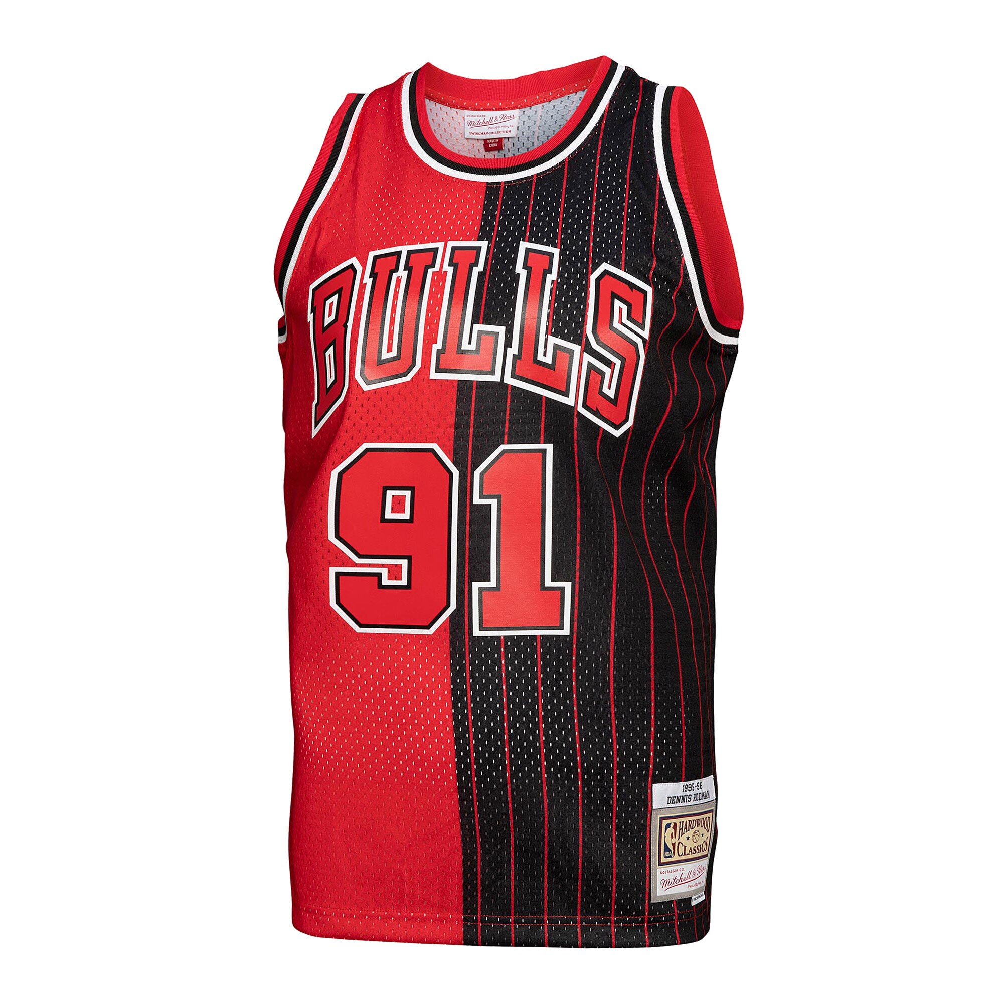 Alternative view of Dennis Rodman Chicago Bulls Mitchell & Ness Hardwood Classics 1995/96 Split Swingman Basketball Jersey - Red/black