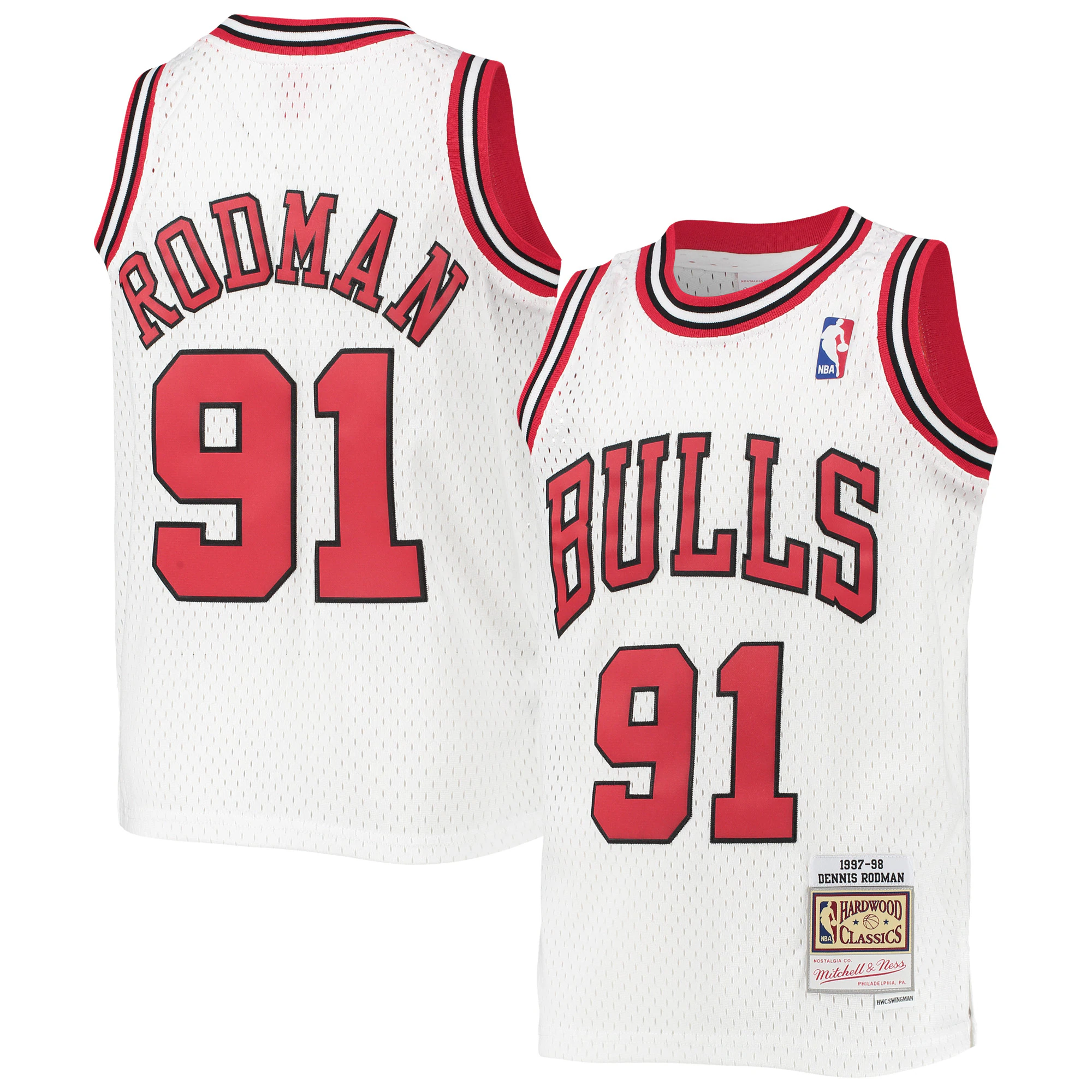 Dennis Rodman Chicago Bulls Mitchell & Ness Youth 1997/98 Hardwood Classics Swingman Basketball Jersey - White