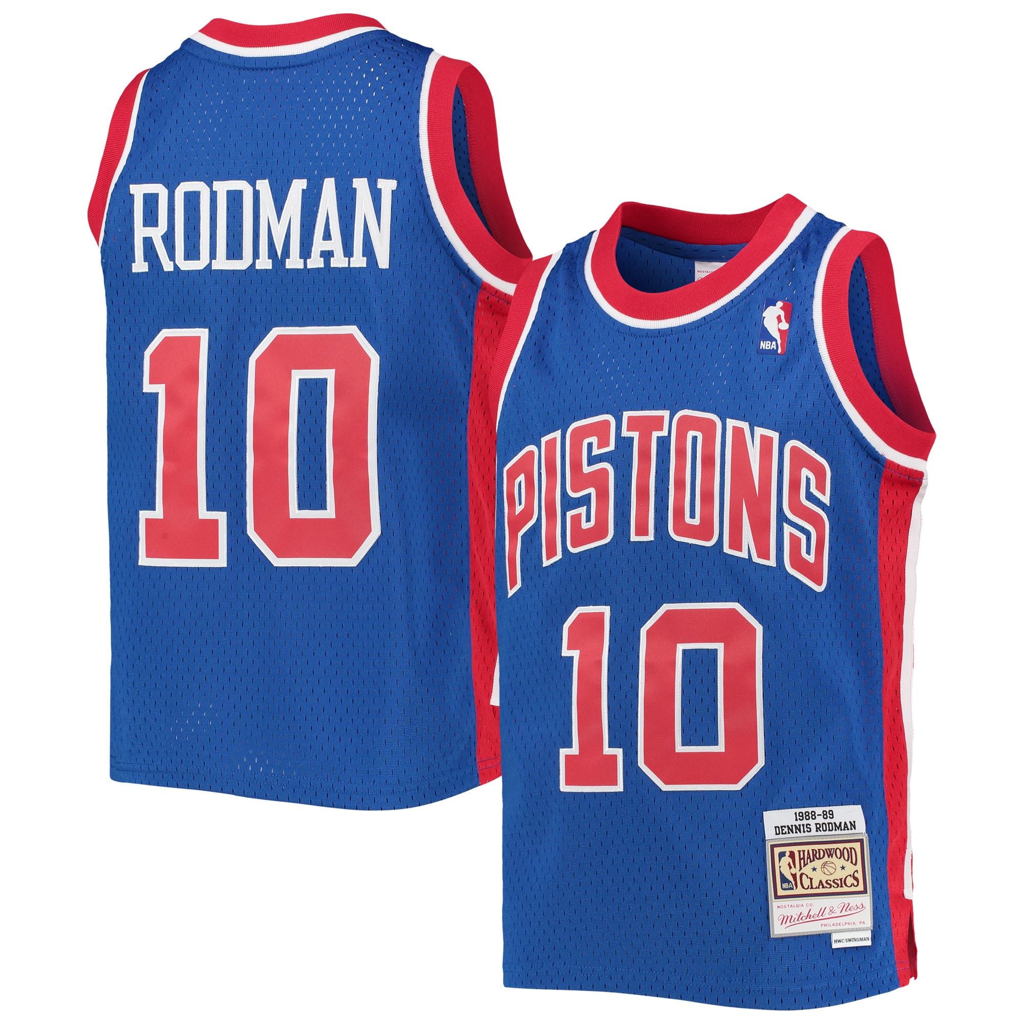Alternative view of Dennis Rodman Detroit Pistons Mitchell & Ness Youth 1988/89 Hardwood Classics Swingman Basketball Jersey - Blue