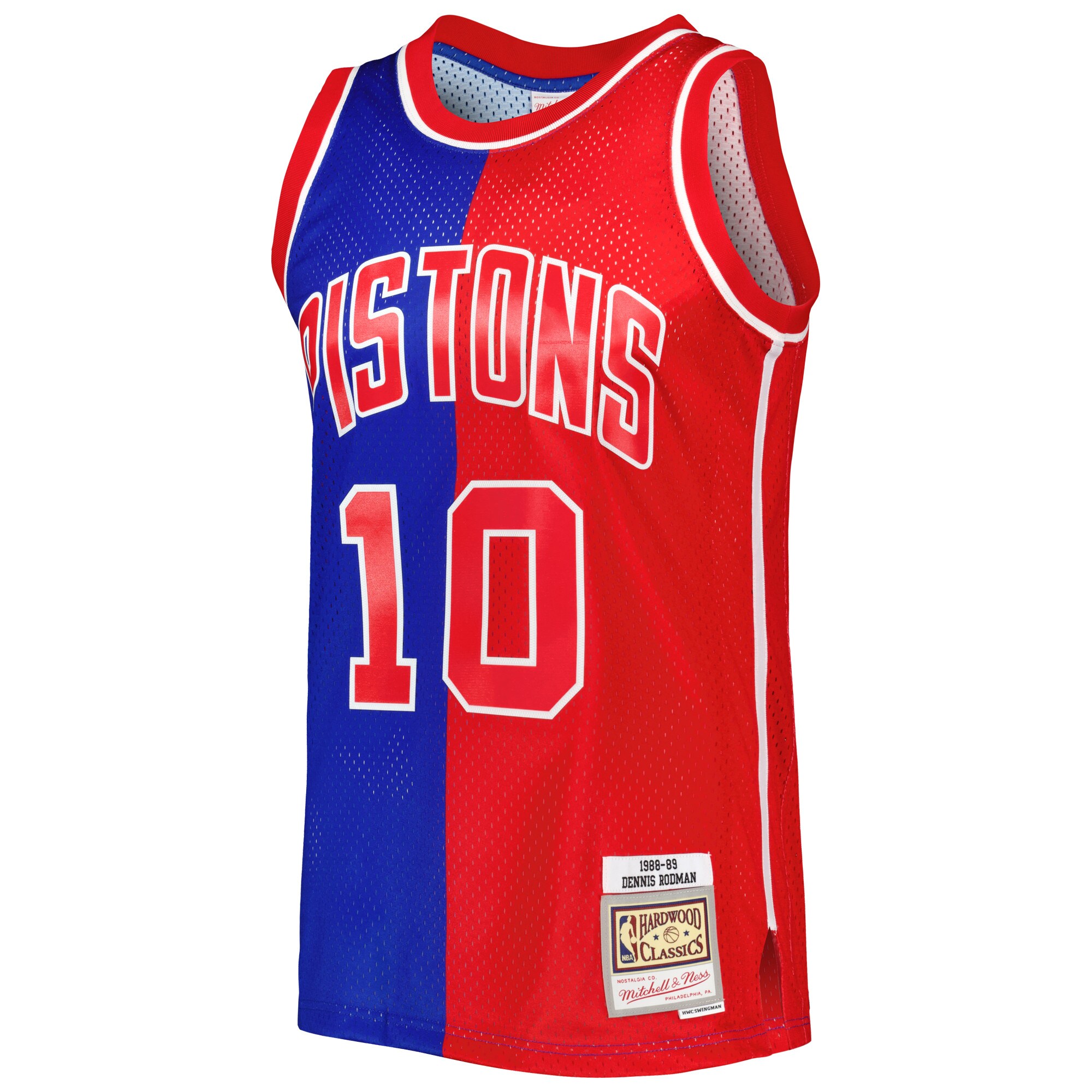 Alternative view of Dennis Rodman Detroit Pistons Mitchell & Ness Hardwood Classics 1988/89 Split Swingman Basketball Jersey - Blue/red
