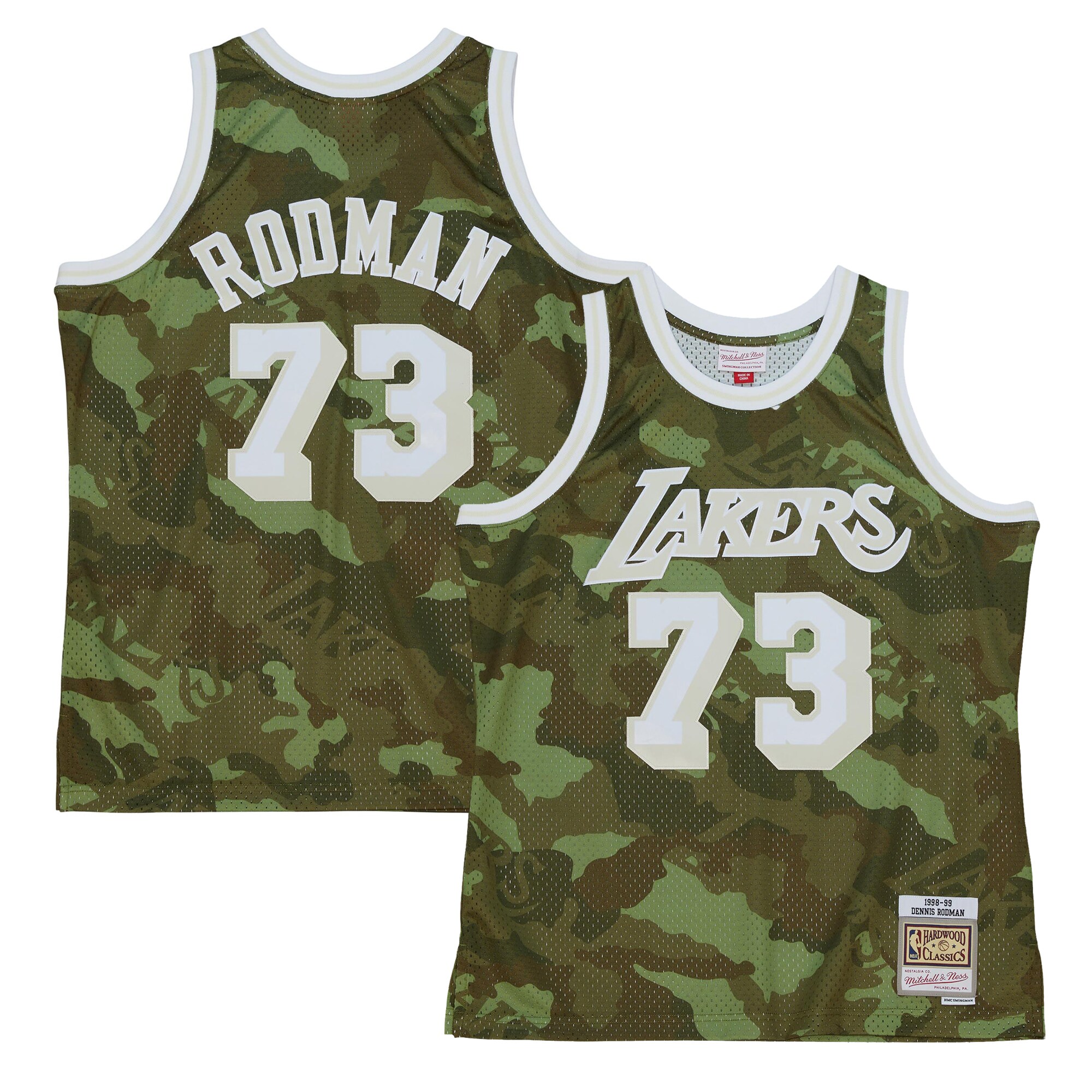 Alternative view of Dennis Rodman Los Angeles Lakers Mitchell & Ness Hardwood Classics 1998/99 Ghost Green Swingman Basketball Jersey - Camo