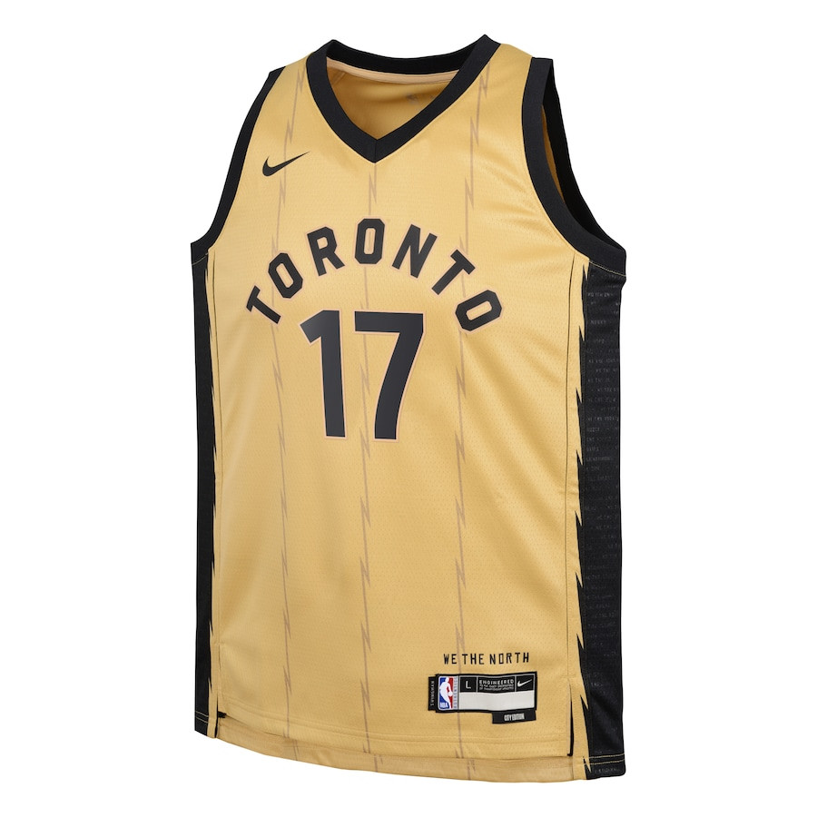 Alternative view of Dennis Schröder 17 Toronto Raptors 2023/24 City Edition Swingman YOUTH Basketball Jersey - Gold - JS633 