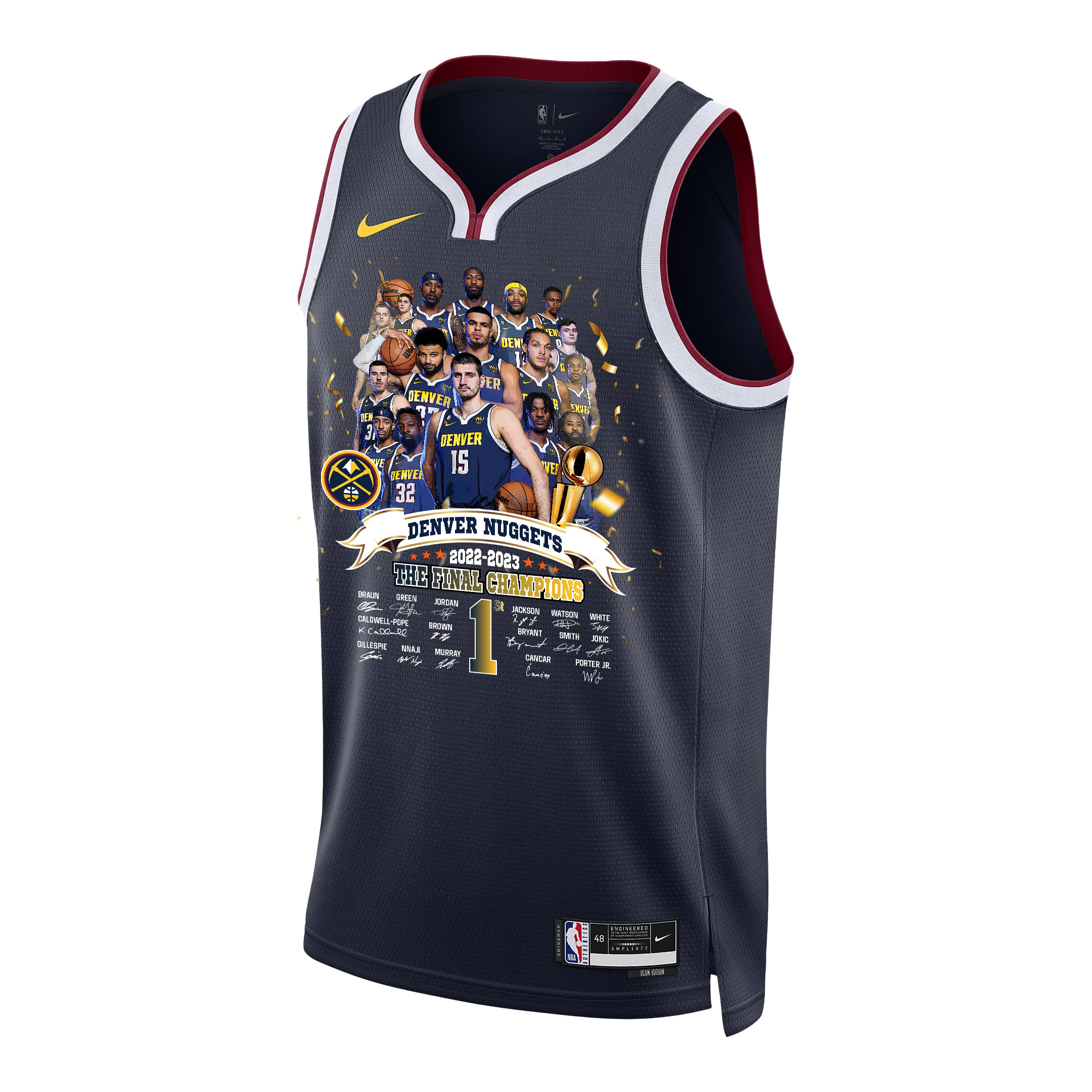 Alternative view of Denver Nuggets All-Star Center Signatures 2023 NBA The Finals Champions Swingman Basketball Jersey - Black - JS403 