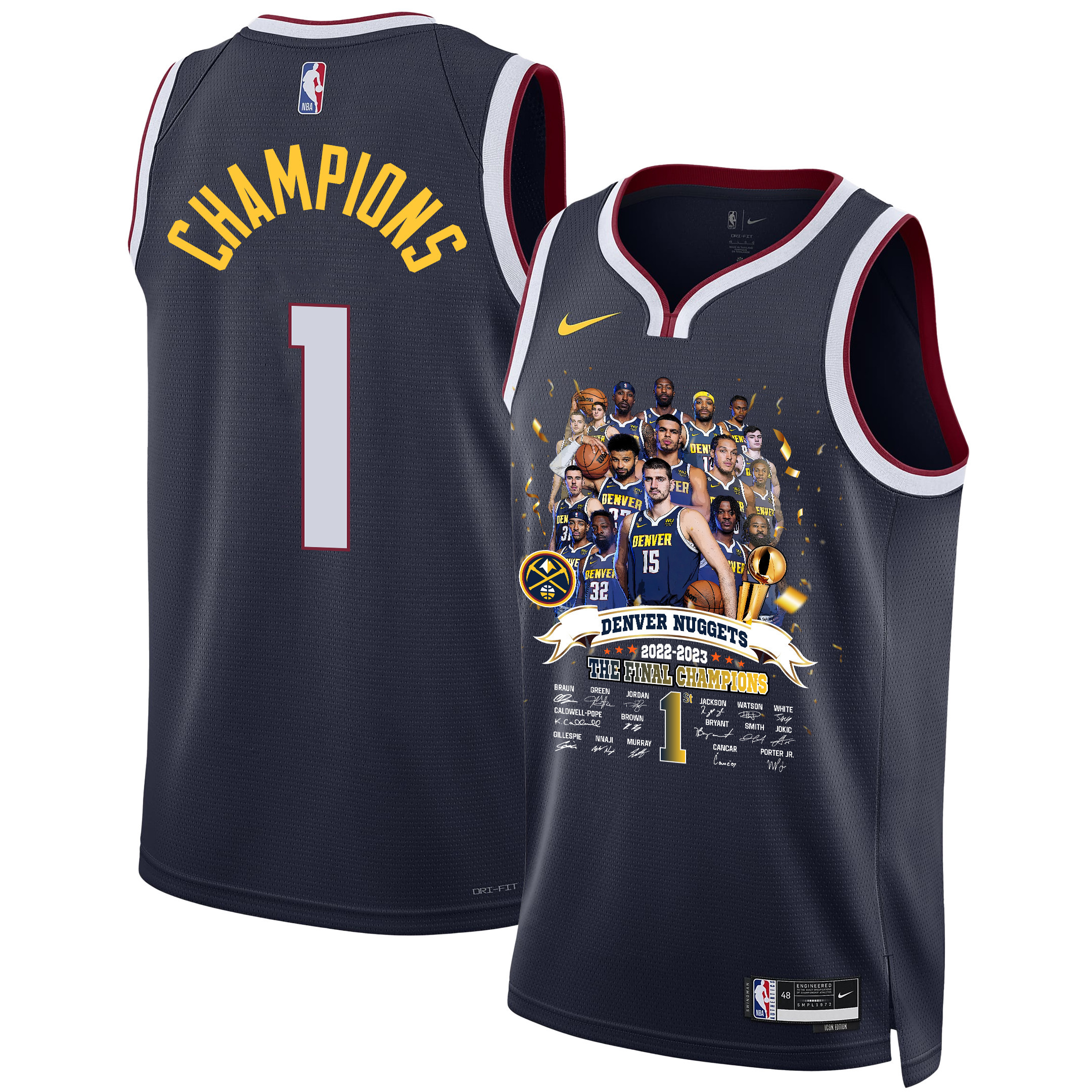 Denver Nuggets All-Star Center Signatures 2023 NBA The Finals Champions Swingman Basketball Jersey - Black - JS403 