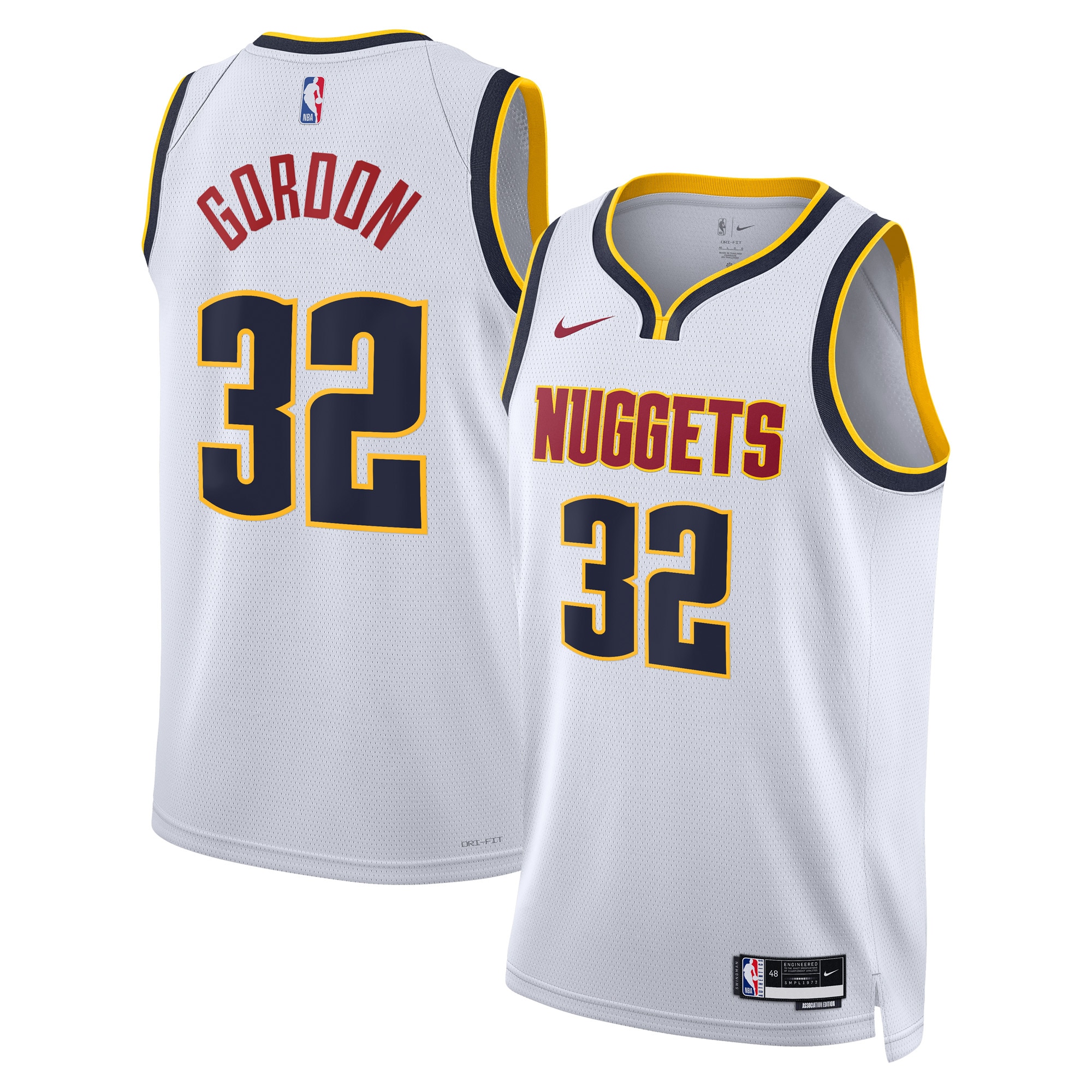 Denver Nuggets Association Edition Swingman Basketball Jersey - White - Aaron Gordon - Unisex - JS956 