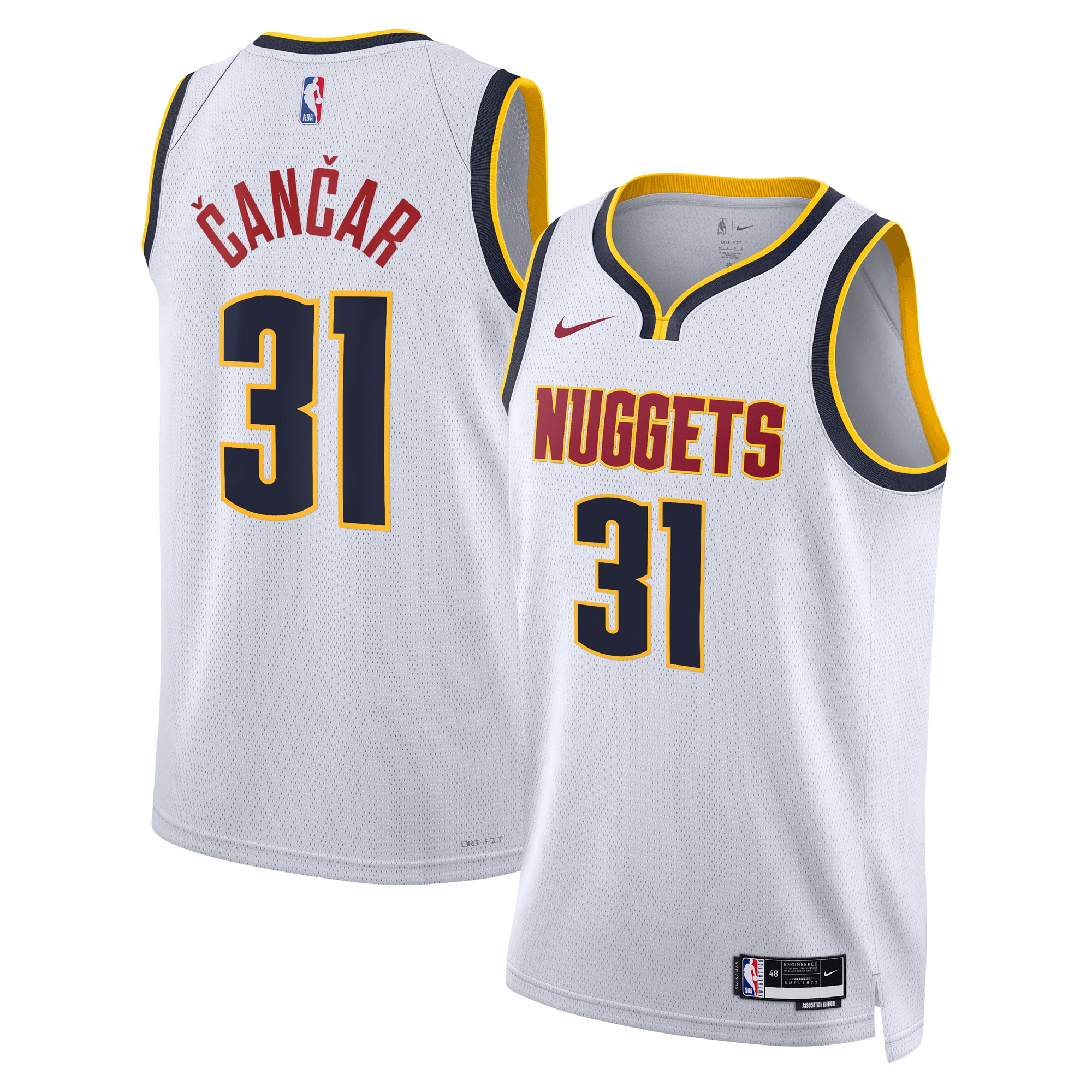 Denver Nuggets Association Edition Swingman Basketball Jersey - White - Vlatko Čančar - Unisex - JS206 