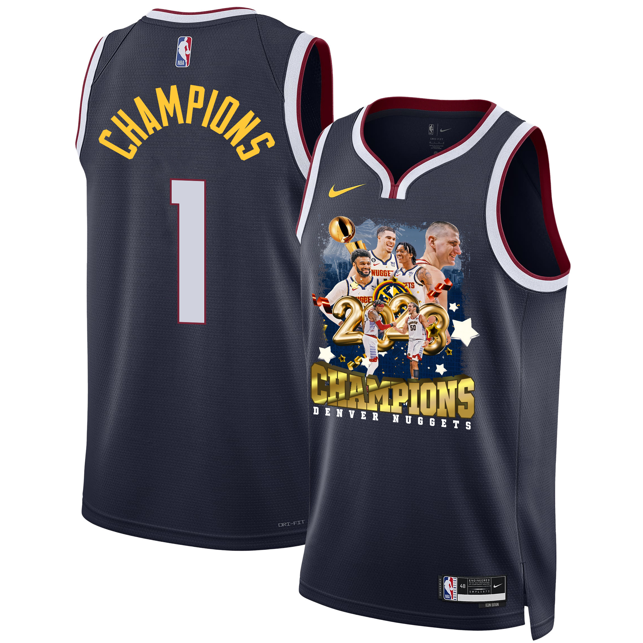 Denver Nuggets Celebrating 2023 Championship Victory Swingman Basketball Jersey - Black - JS860 