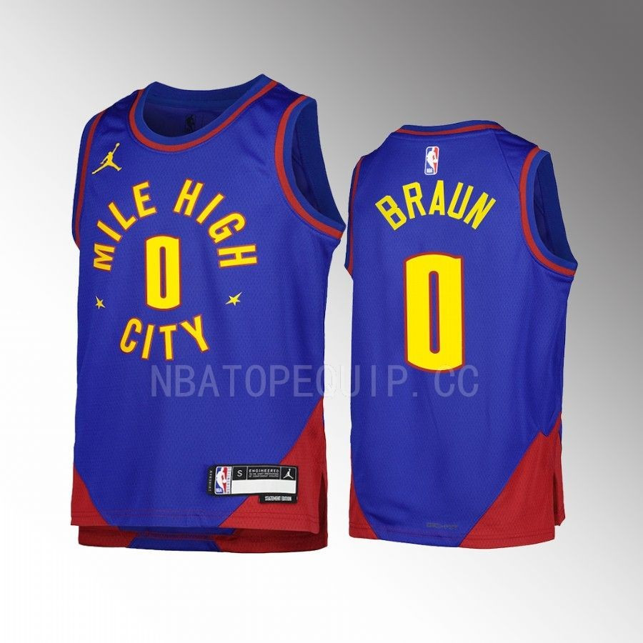 Denver Nuggets Christian Braun 0 Statement Edition Blue Youth Men Basketball Jersey Swingman - JS283 