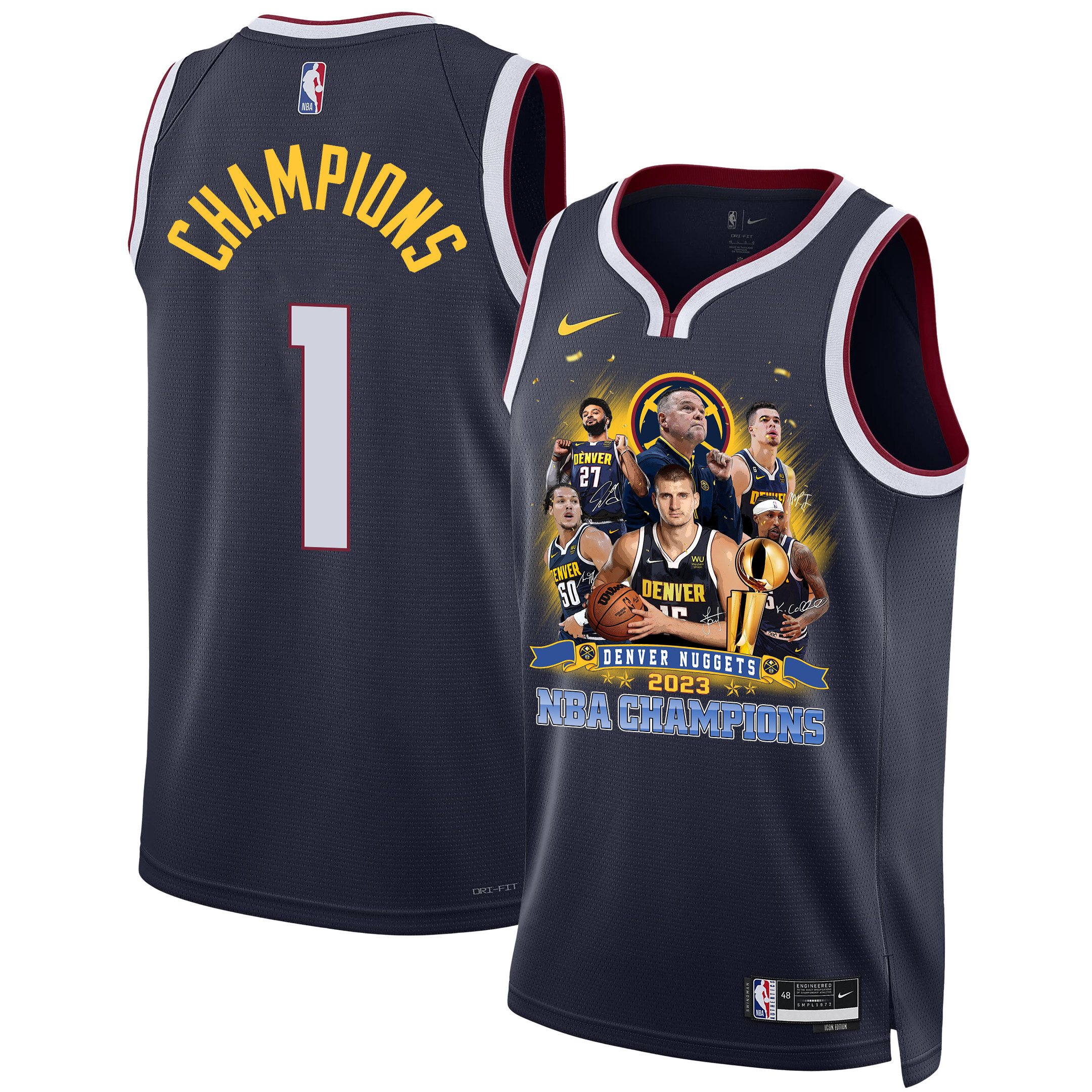 Denver Nuggets The 2023 Champions' Badge Swingman Basketball Jersey - Black - JS698 