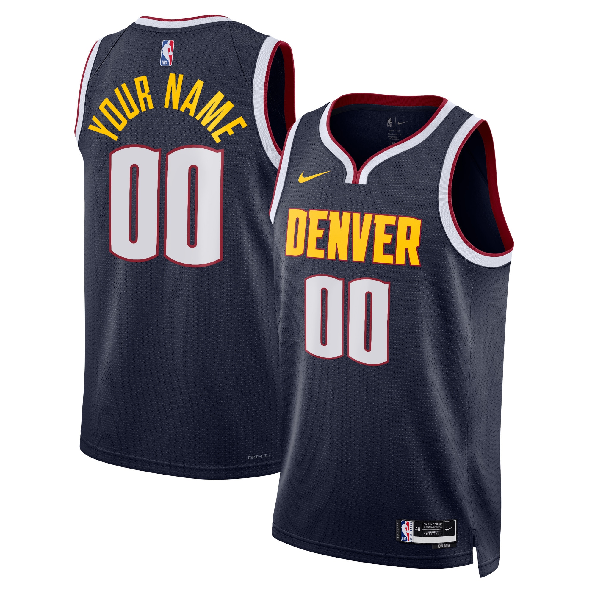 Denver Nuggets Unisex Swingman Custom Basketball Jersey Navy - Icon Edition