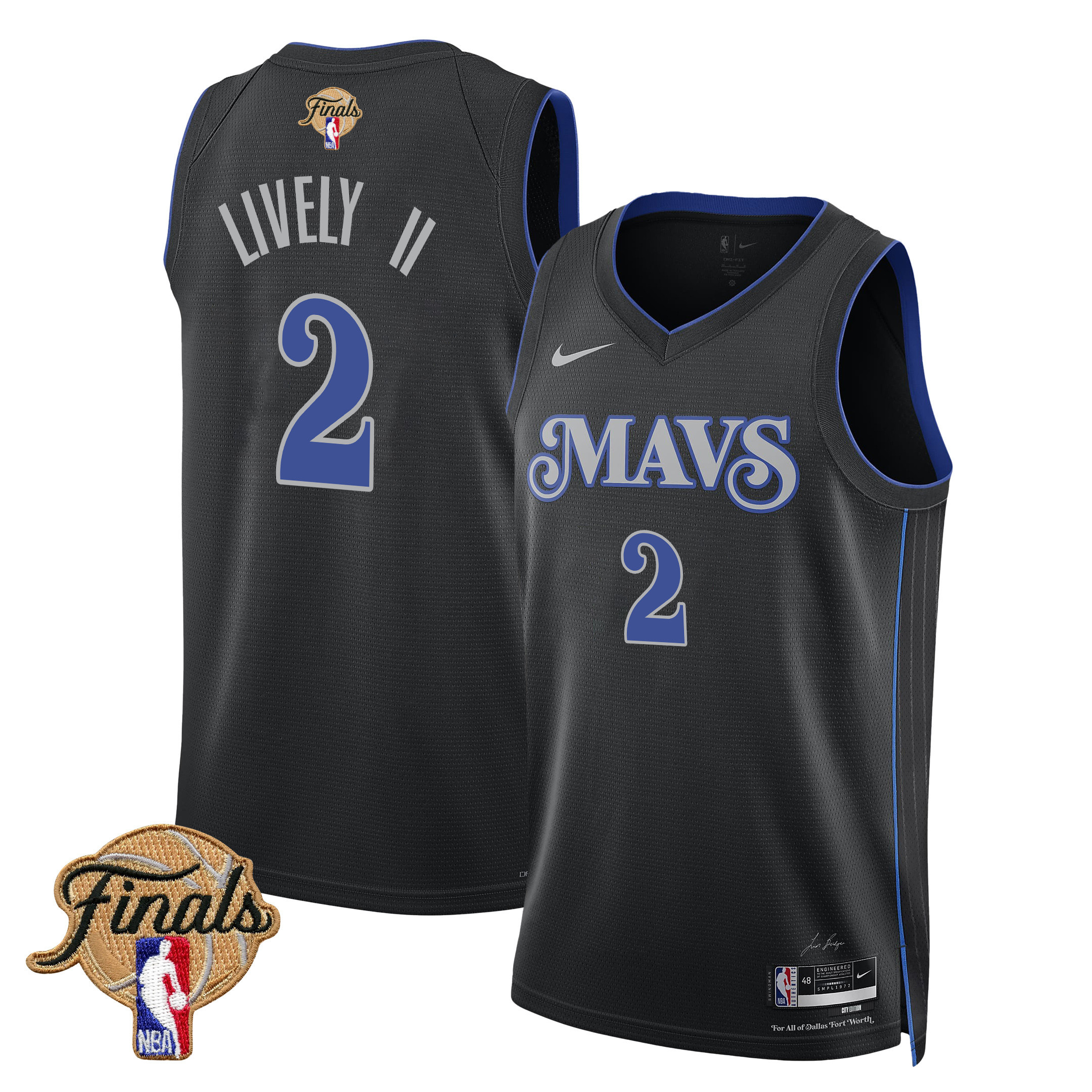 Dereck Lively II 2 Dallas Mavericks 2024 FINALS PATCH Swingman Basketball Jersey - City Edition - Black - JS914 